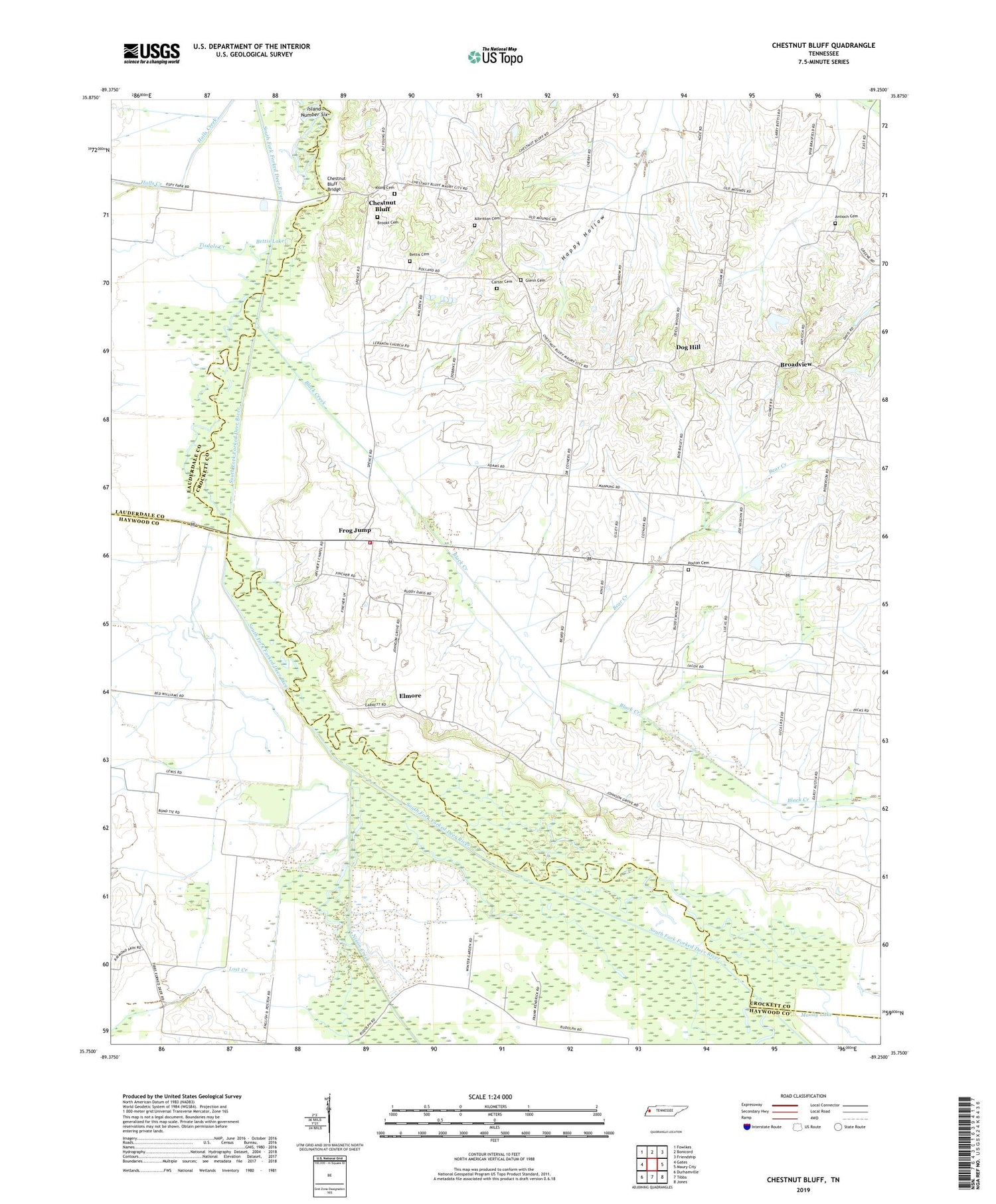 Chestnut Bluff Tennessee US Topo Map Image