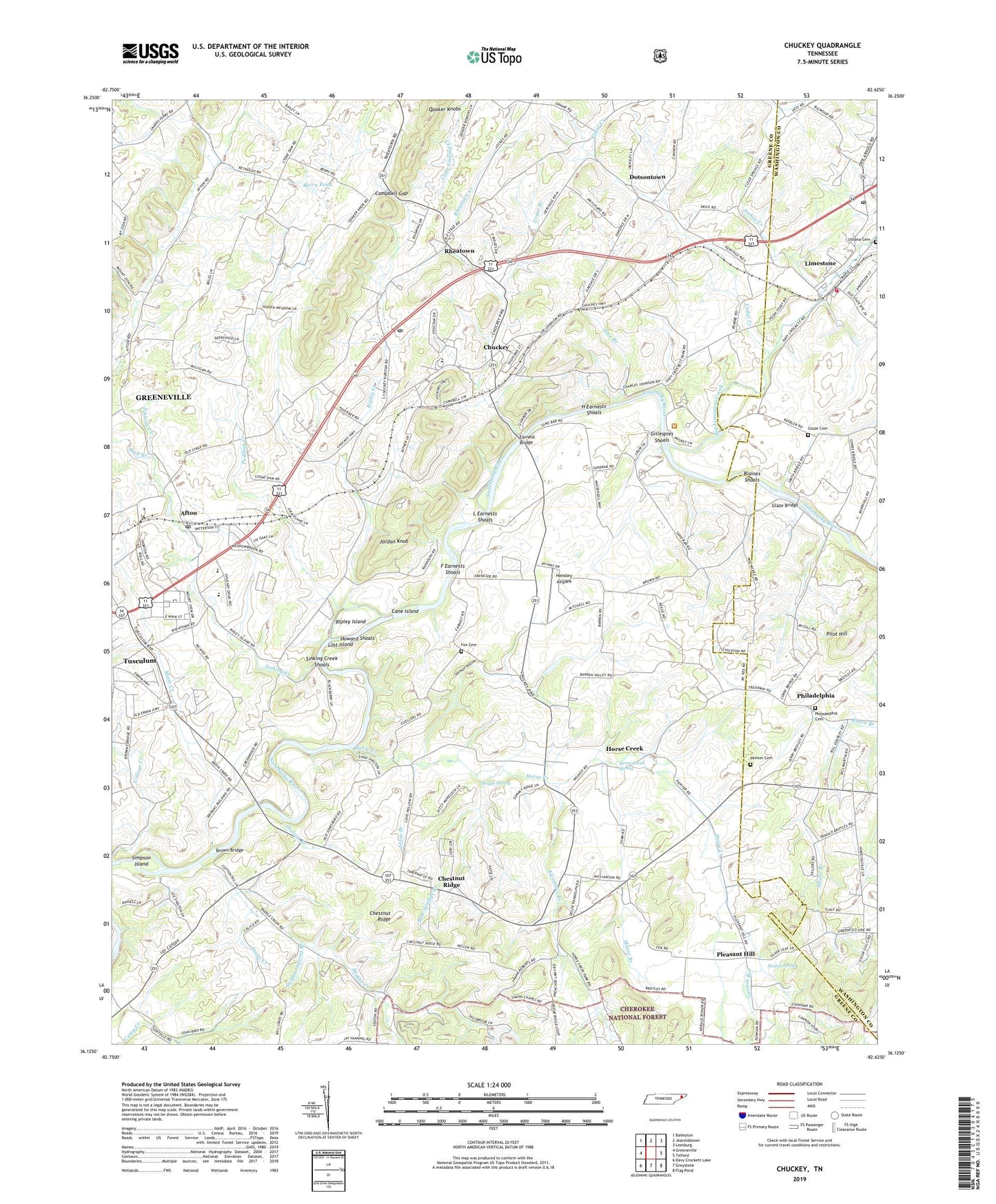Chuckey Tennessee US Topo Map Image
