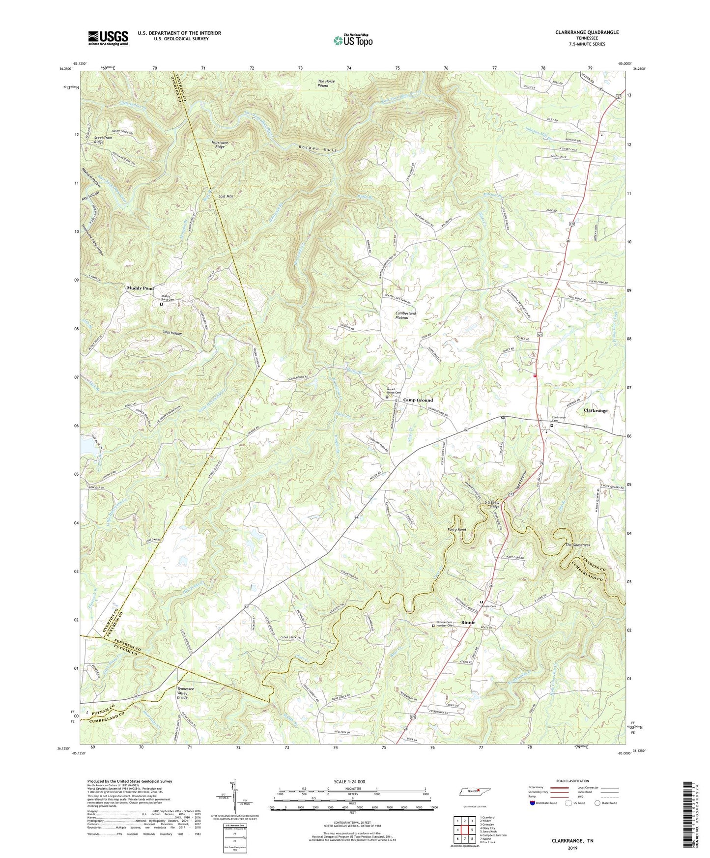 Clarkrange Tennessee US Topo Map Image