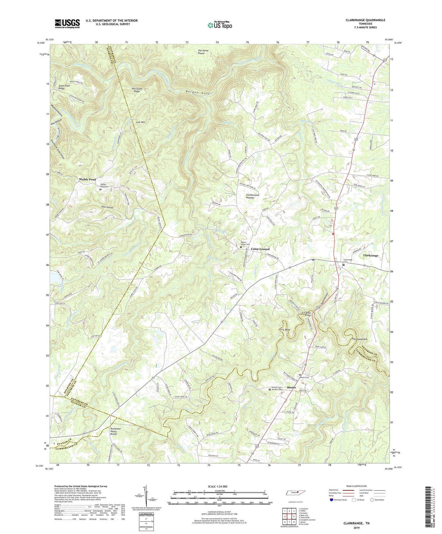Clarkrange Tennessee US Topo Map Image