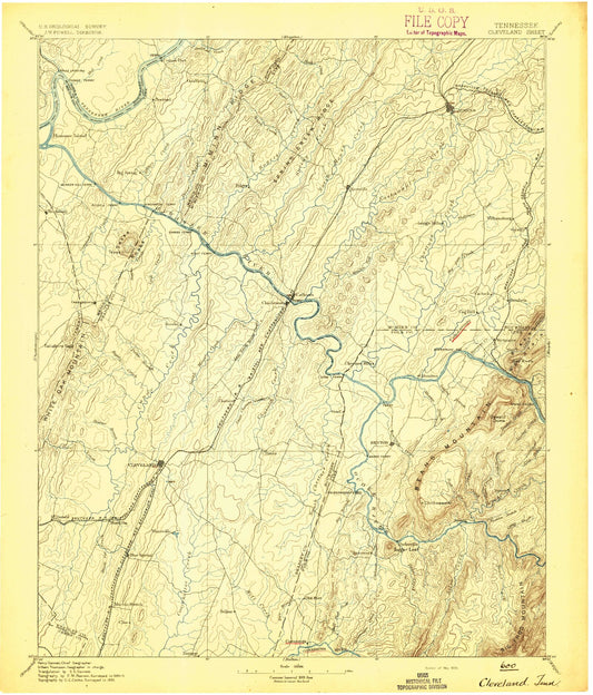 Historic 1895 Cleveland Tennessee 30'x30' Topo Map Image