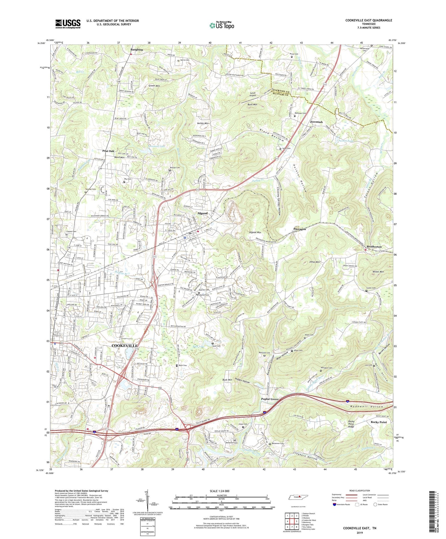 Cookeville East Tennessee US Topo Map Image