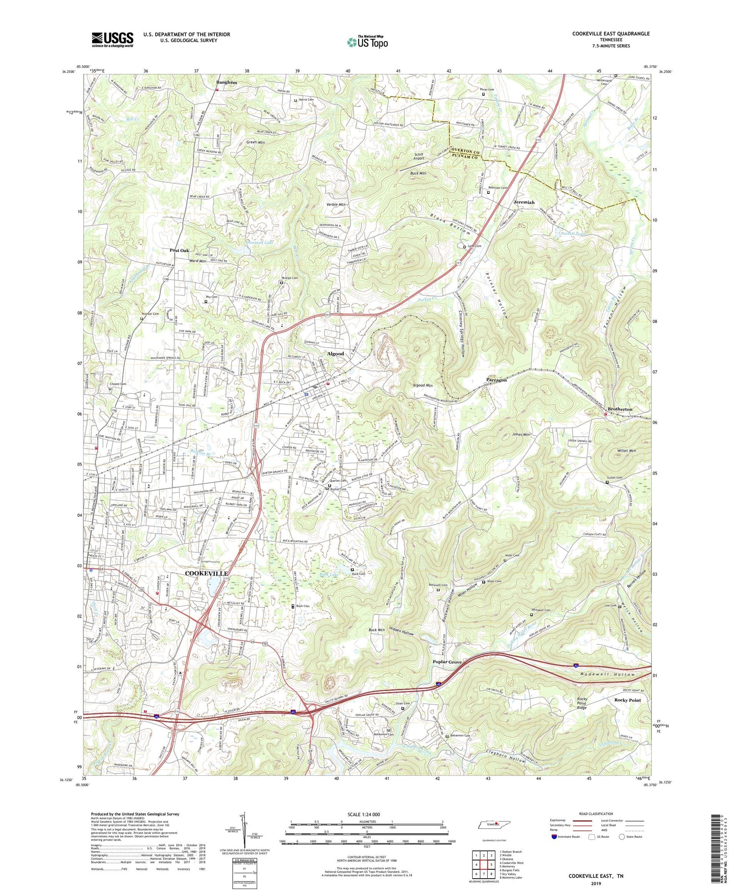 Cookeville East Tennessee US Topo Map Image