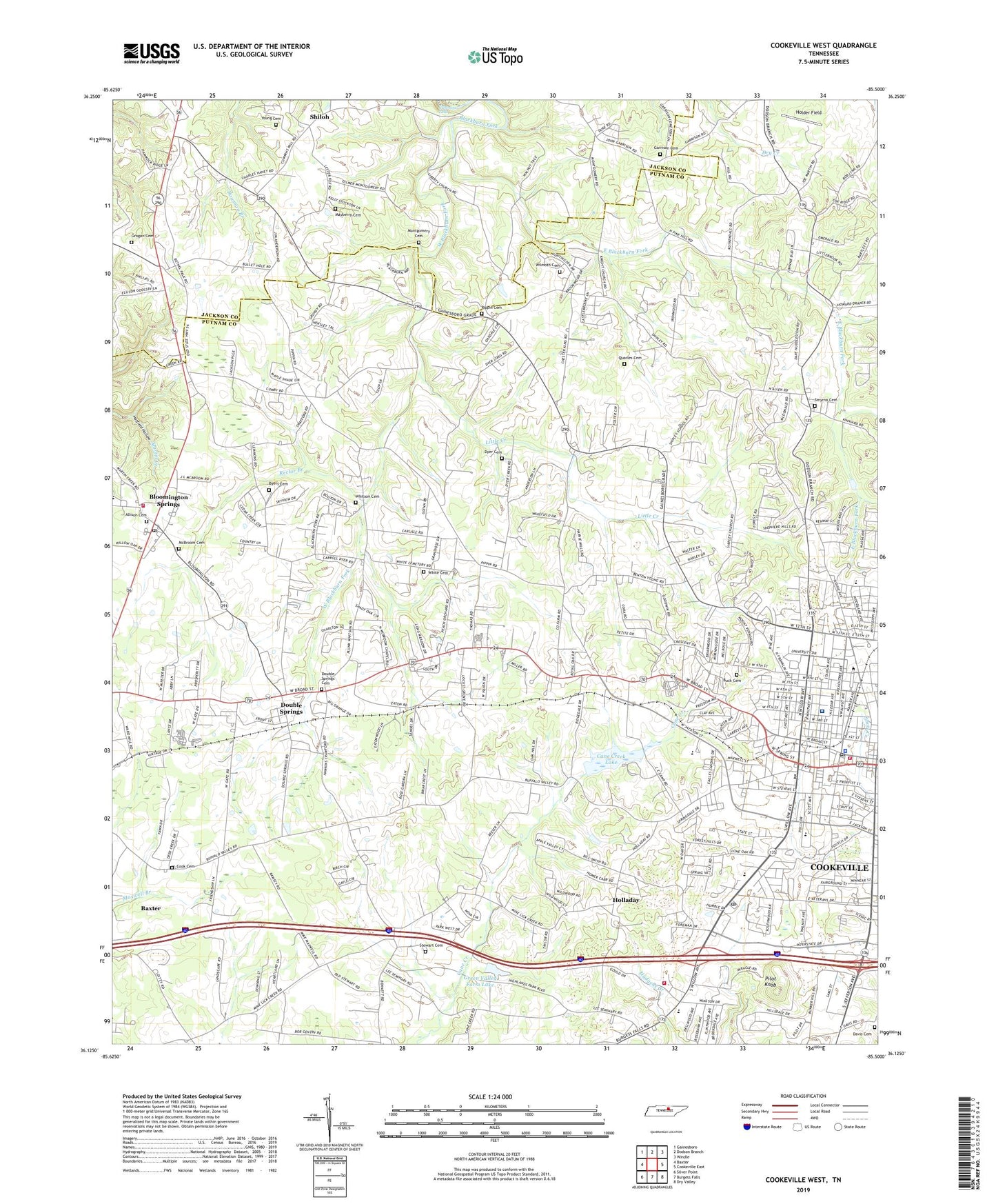 Cookeville West Tennessee US Topo Map Image