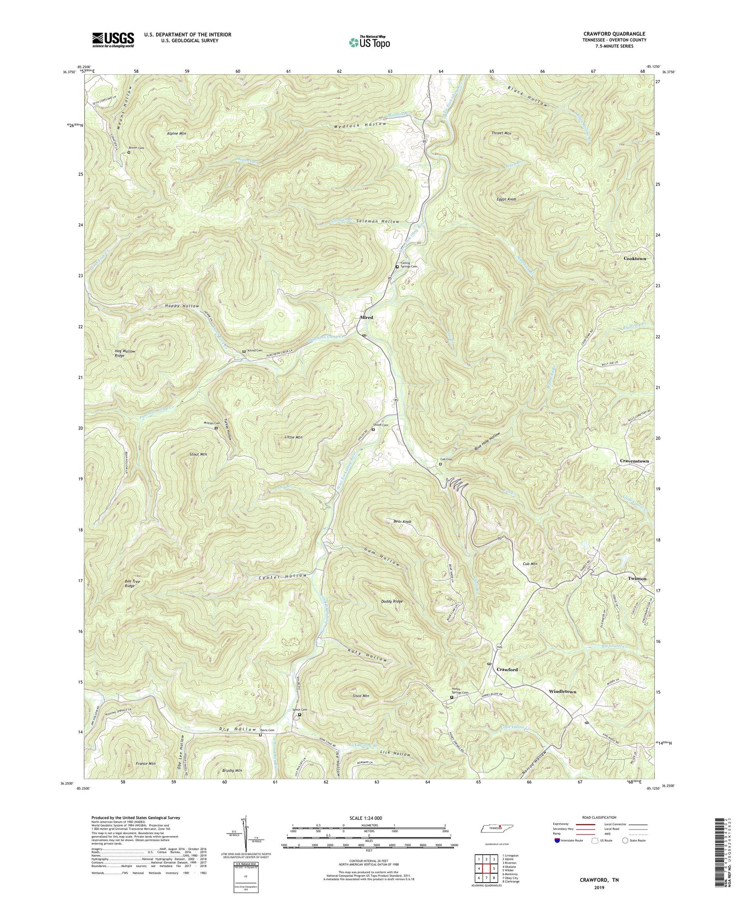 Crawford Tennessee US Topo Map Image