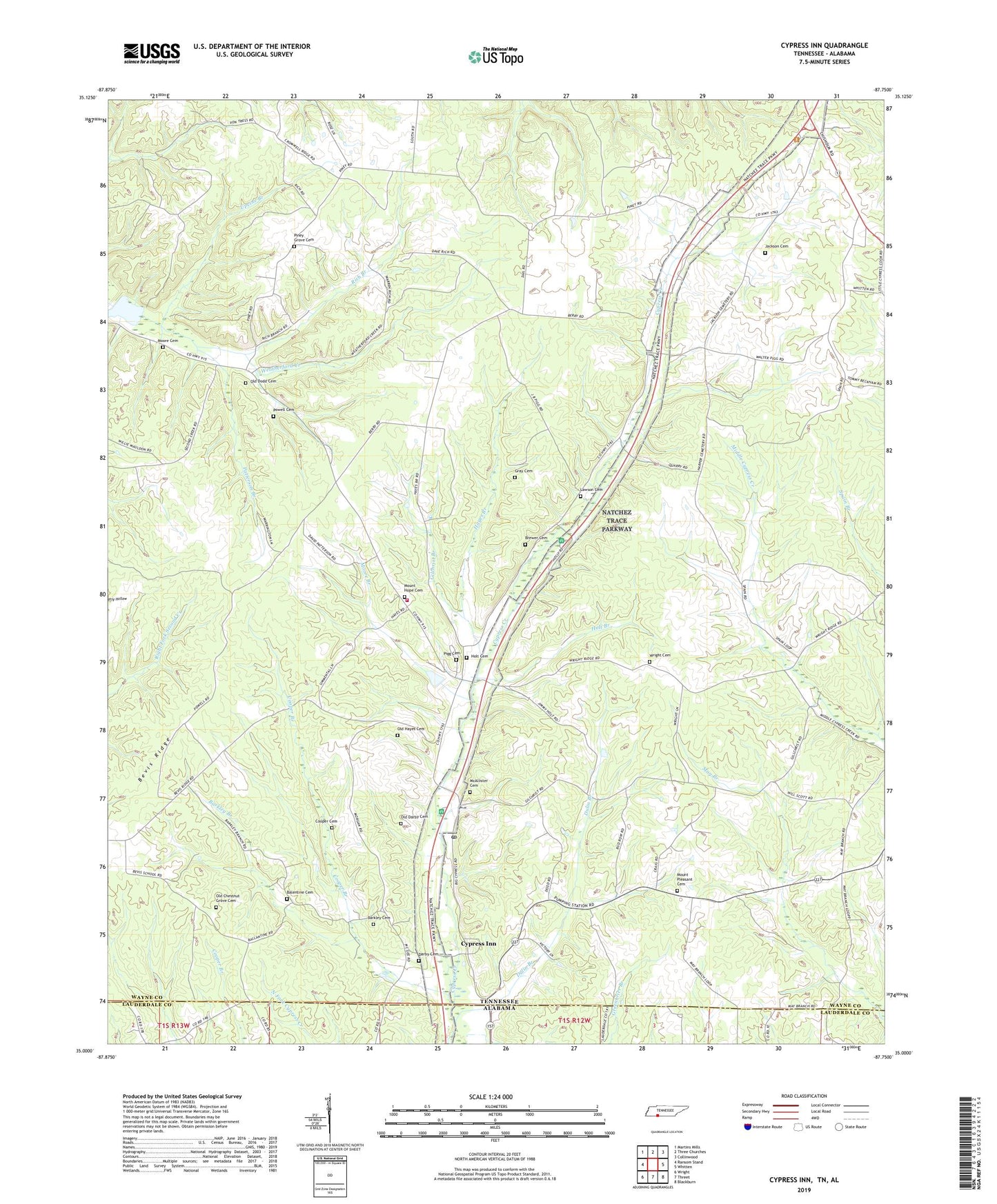 Cypress Inn Tennessee US Topo Map Image