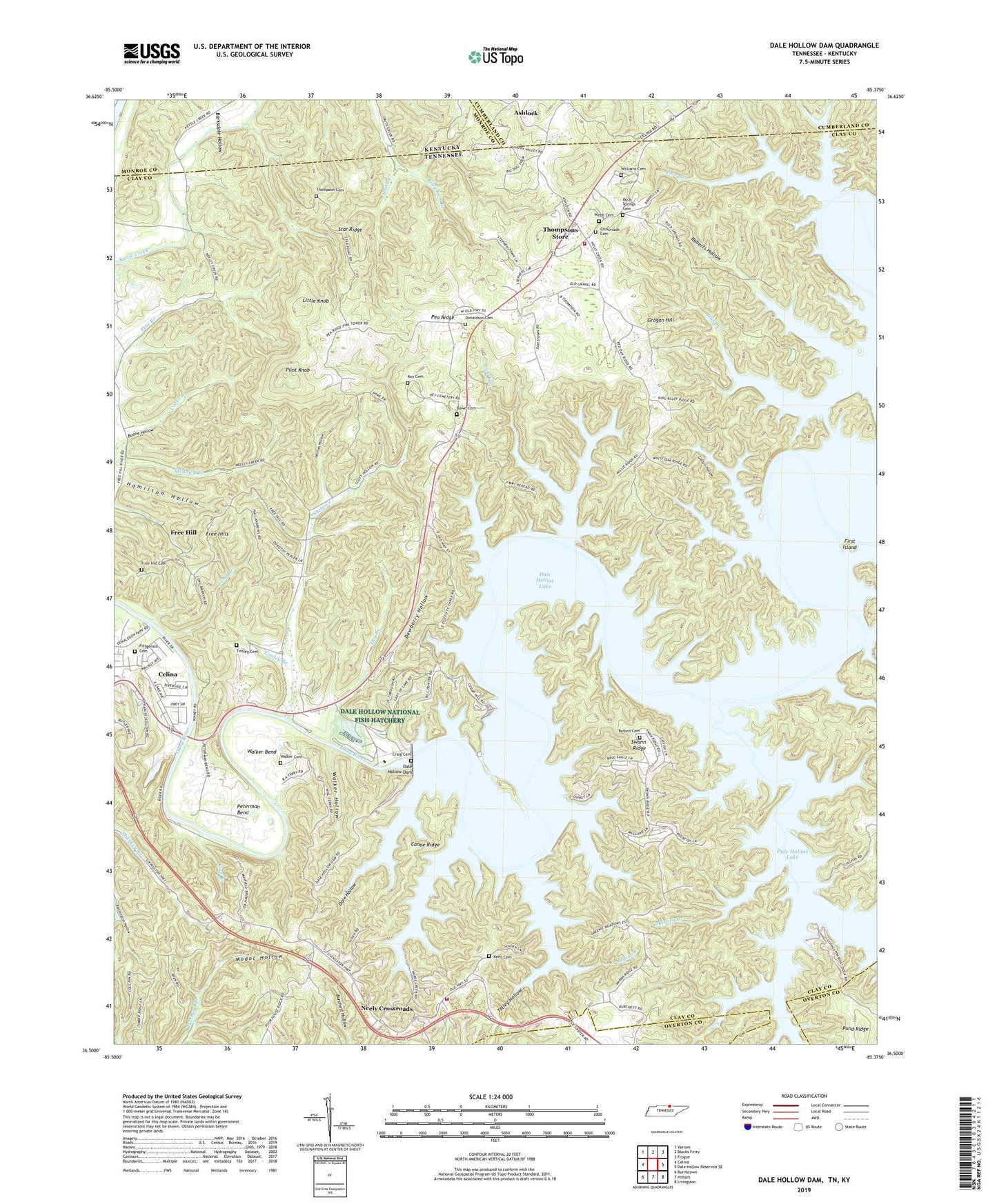 Dale Hollow Dam Tennessee US Topo Map Image