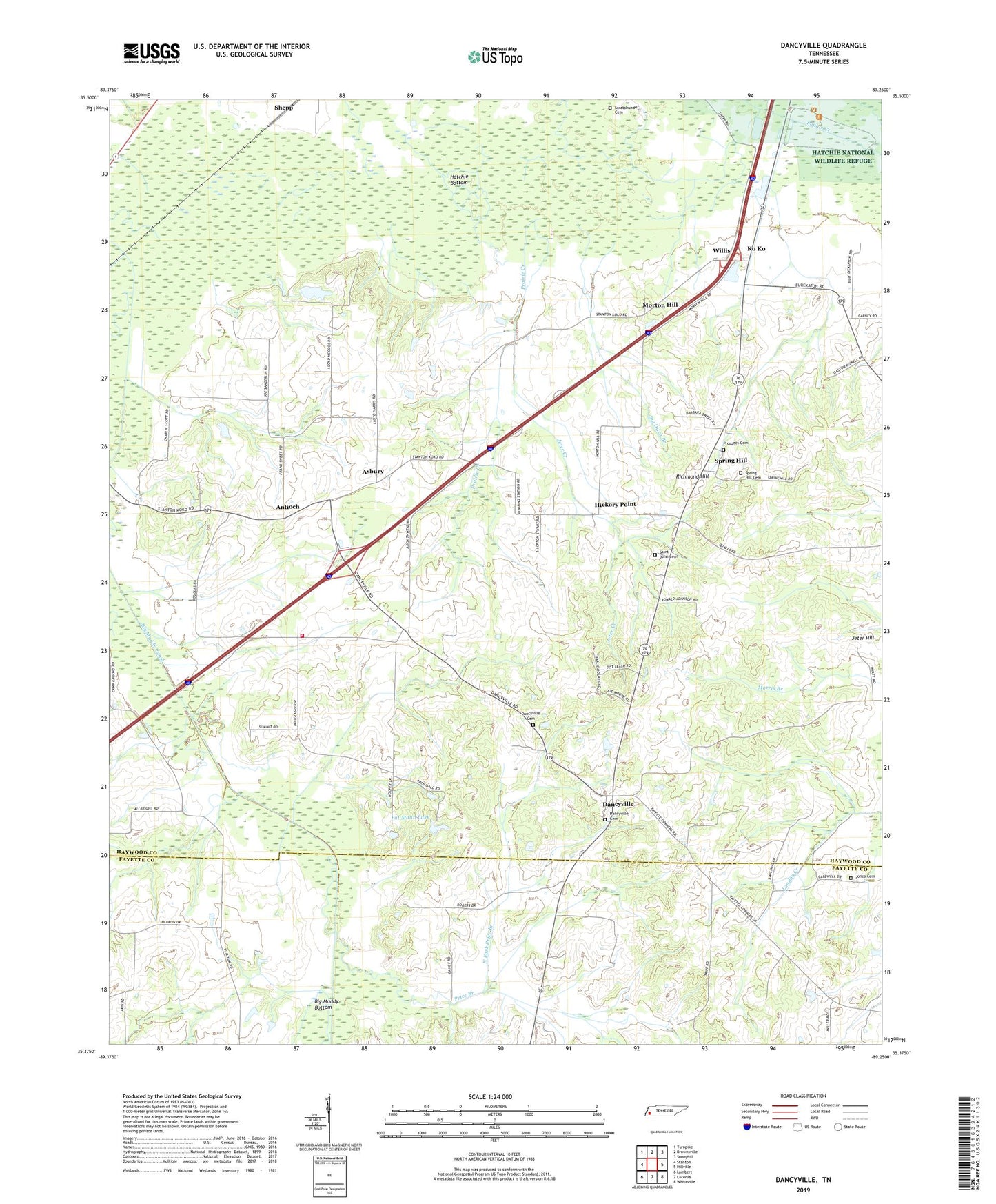 Dancyville Tennessee US Topo Map Image