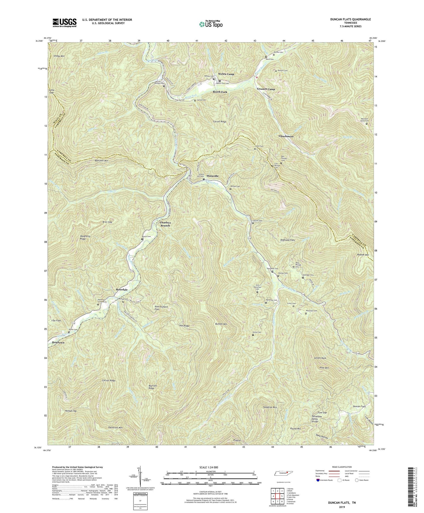 Duncan Flats Tennessee US Topo Map Image