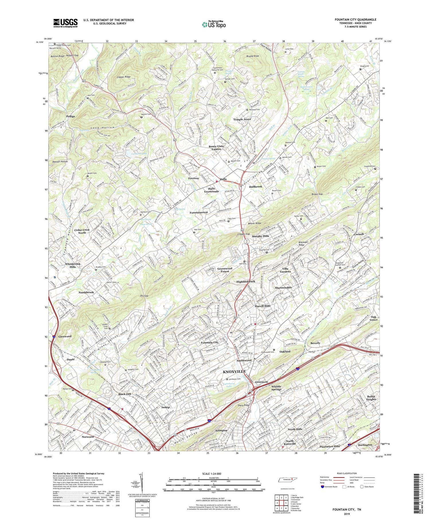 Fountain City Tennessee US Topo Map Image