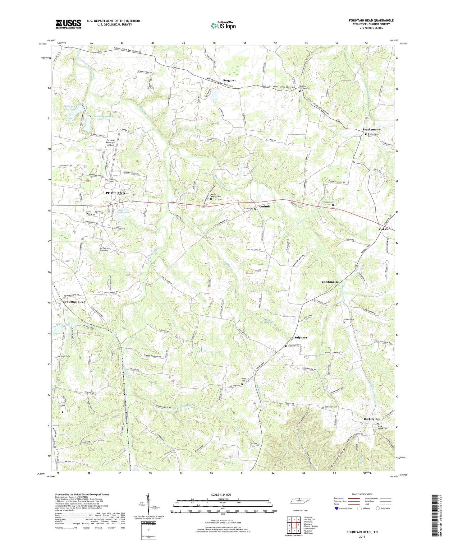 Fountain Head Tennessee US Topo Map Image
