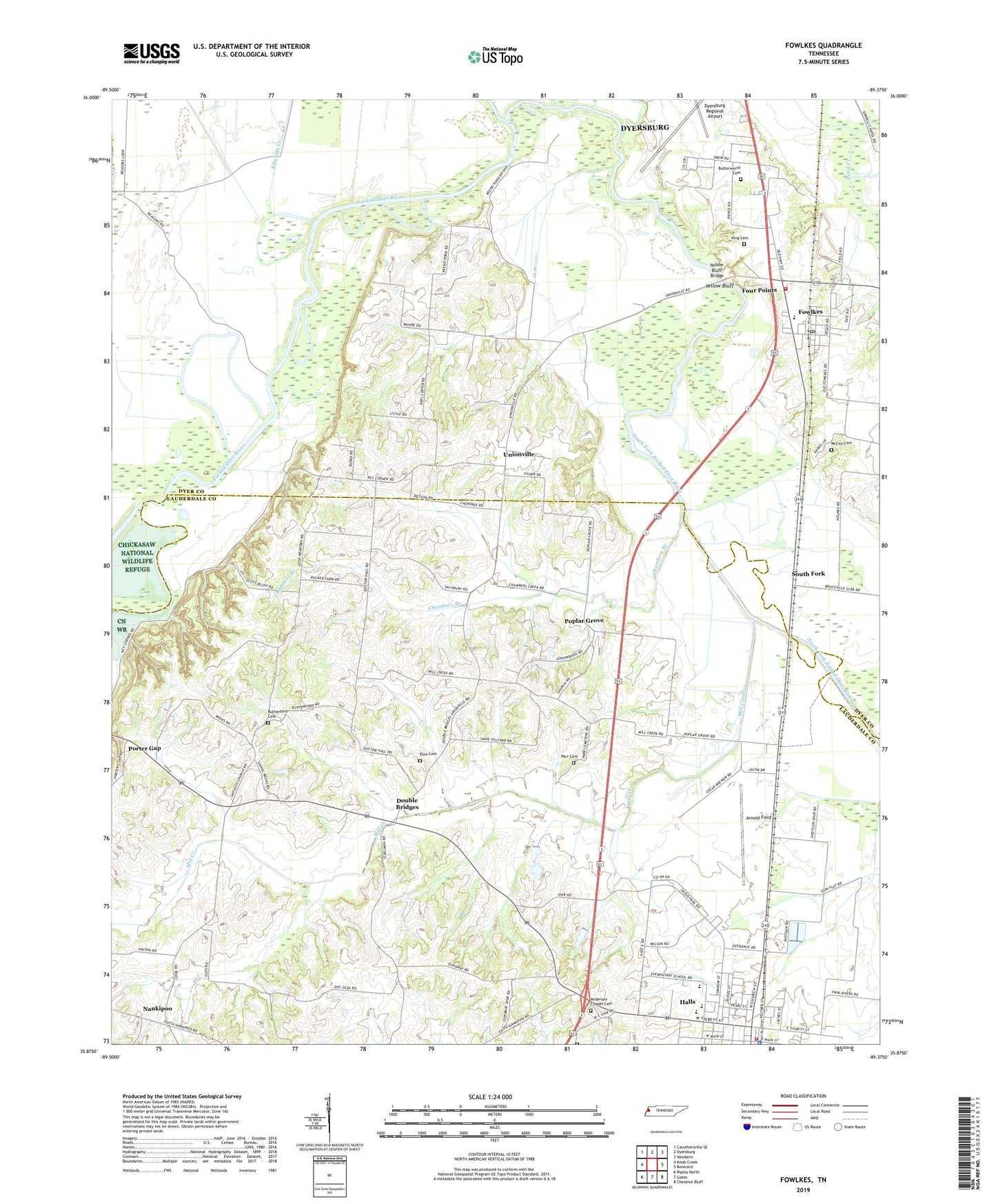 Fowlkes Tennessee US Topo Map Image