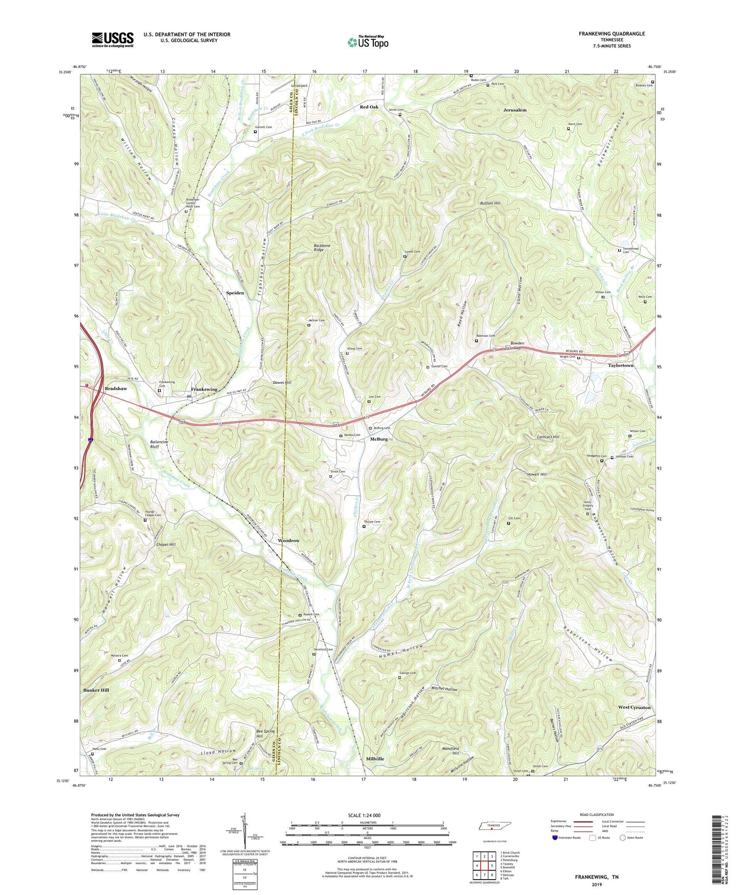 Frankewing Tennessee US Topo Map Image