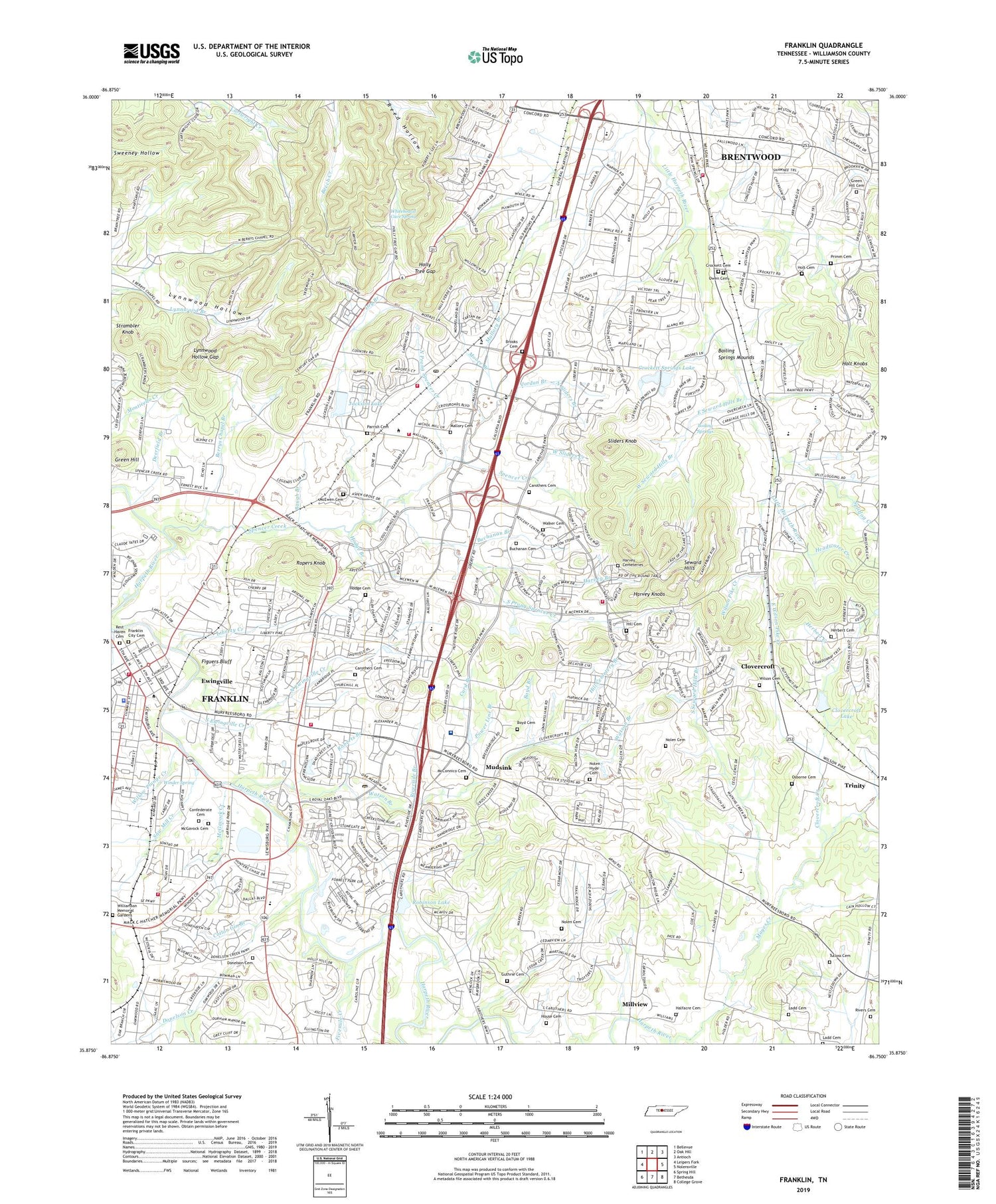Franklin Tennessee US Topo Map Image