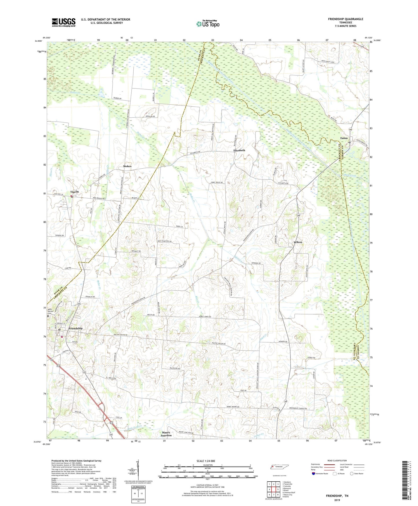 Friendship Tennessee US Topo Map Image