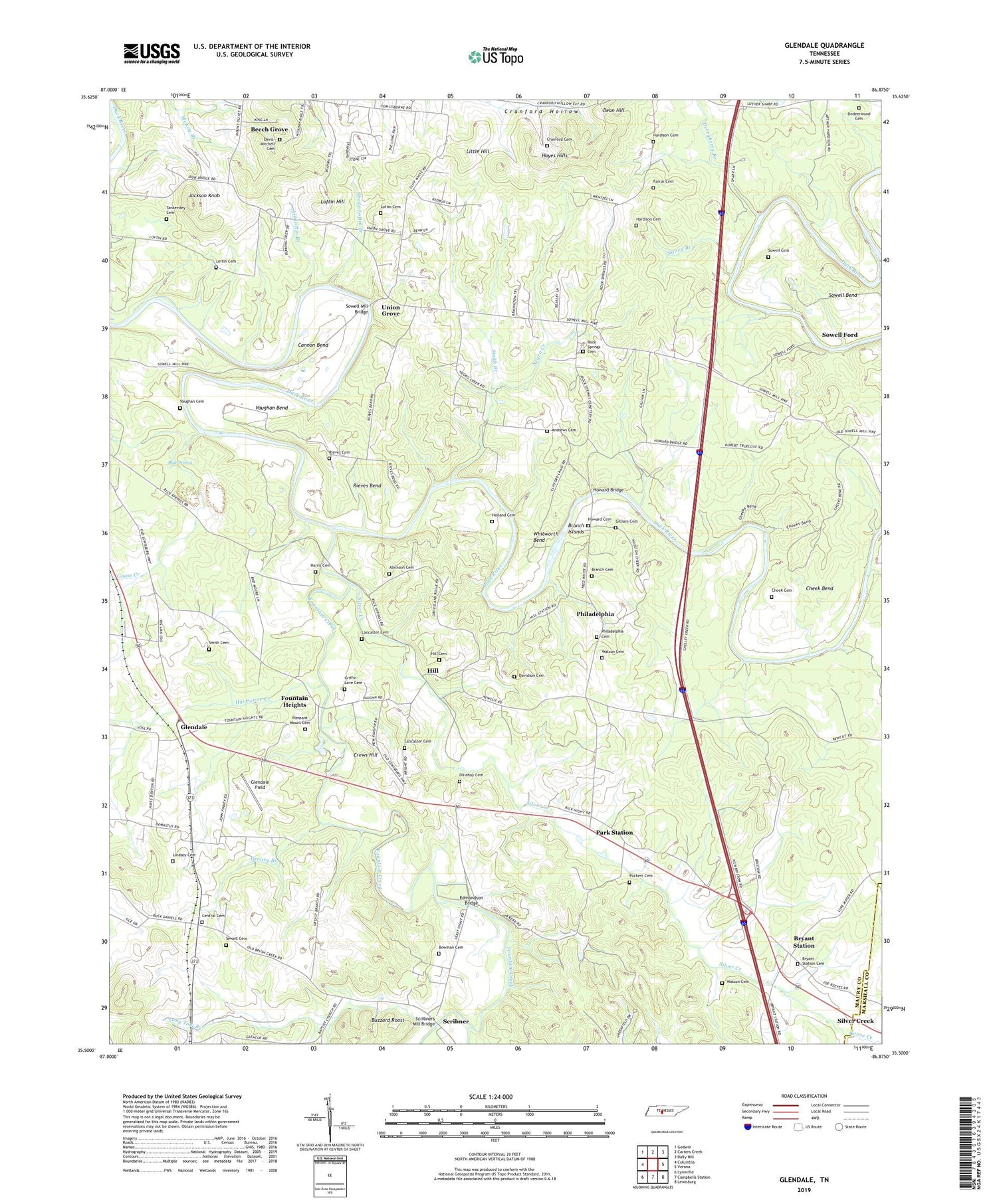 Glendale Tennessee US Topo Map Image