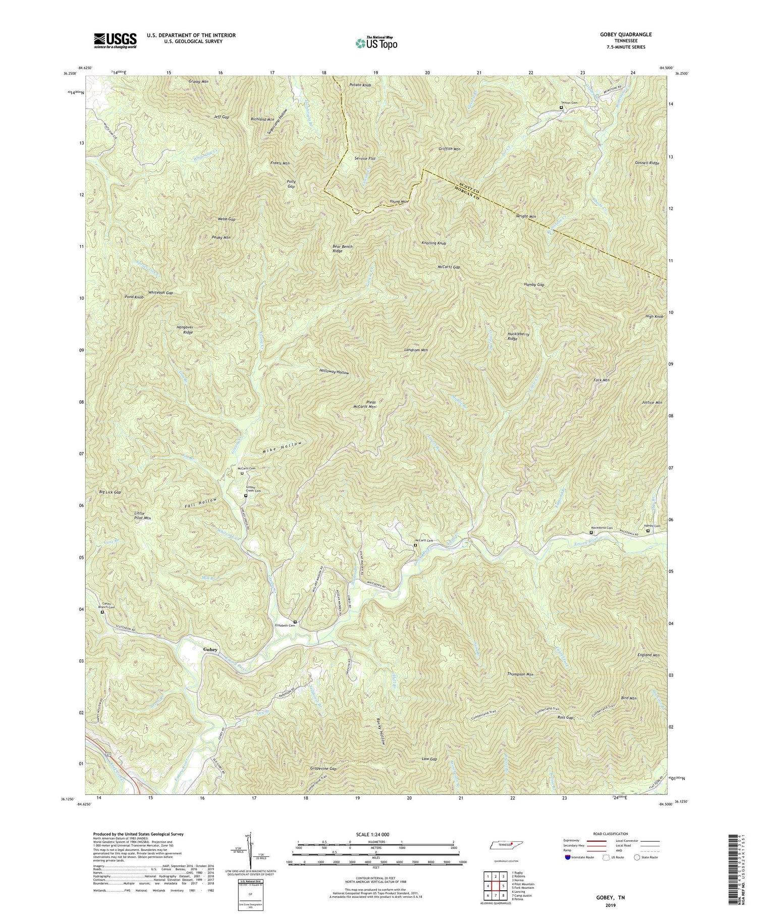 Gobey Tennessee US Topo Map Image