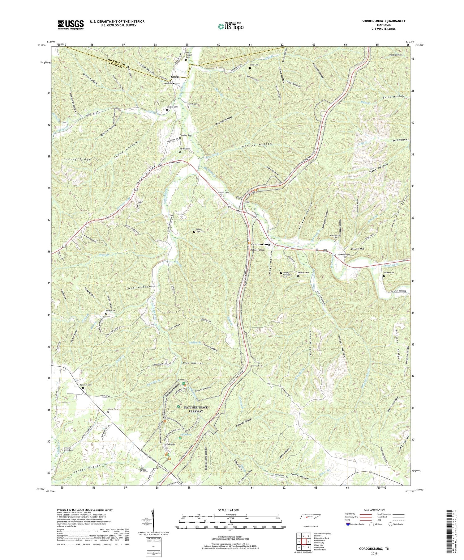 Gordonsburg Tennessee US Topo Map Image