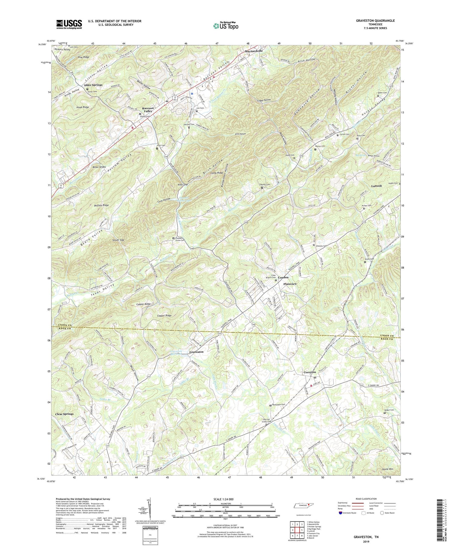 Graveston Tennessee US Topo Map Image