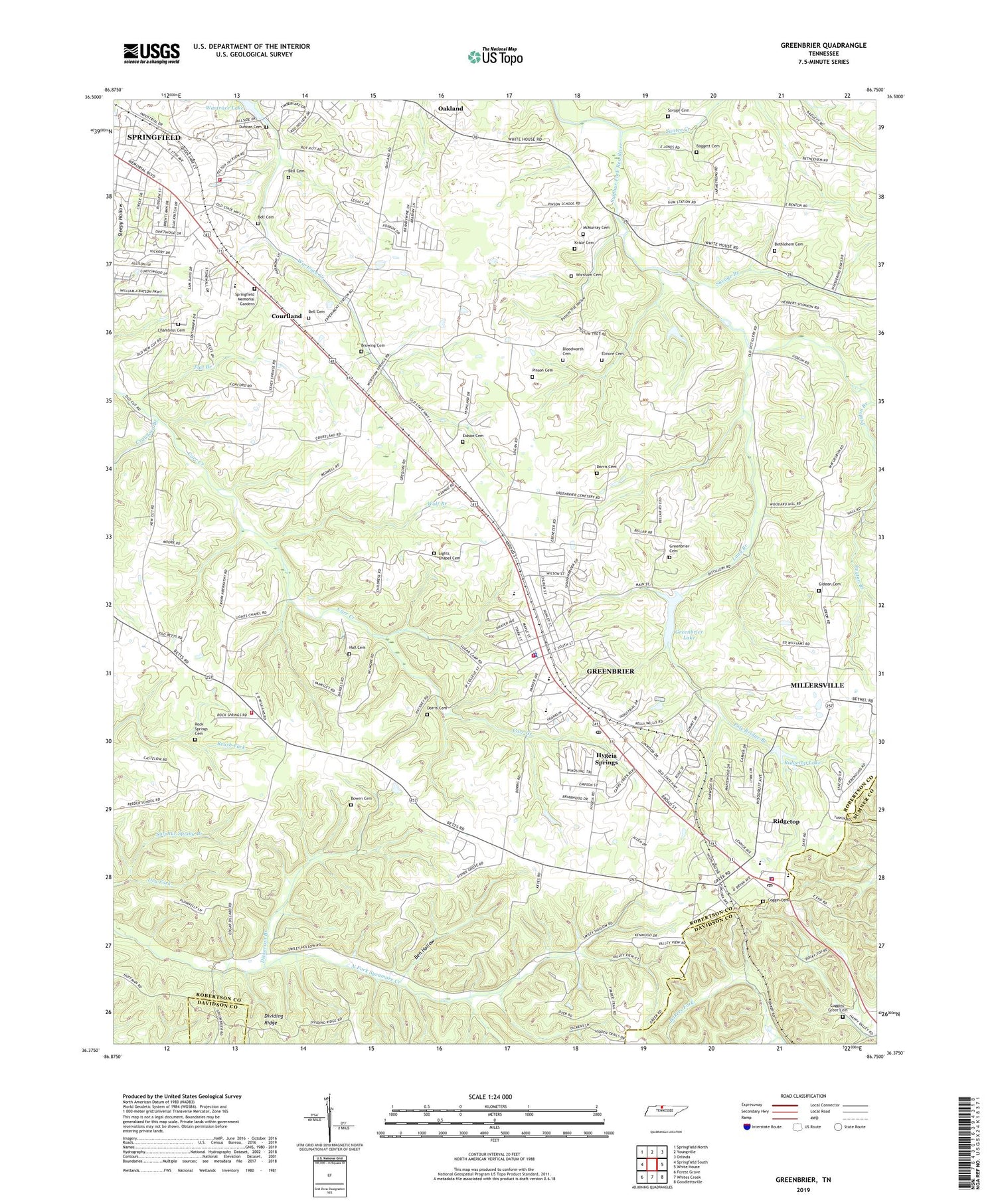 Greenbrier Tennessee US Topo Map Image