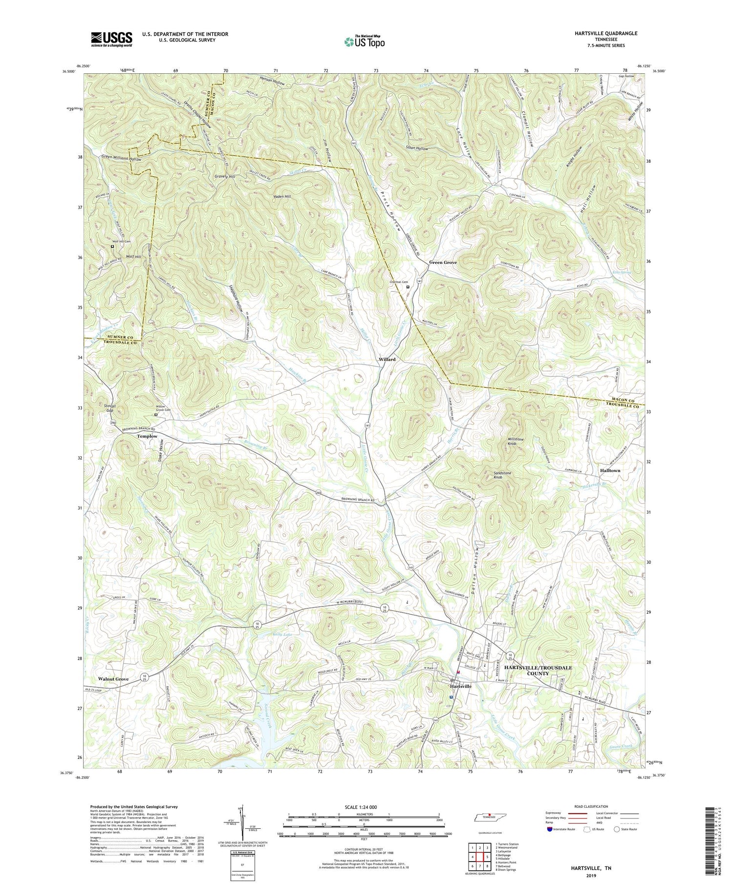 Hartsville Tennessee US Topo Map Image