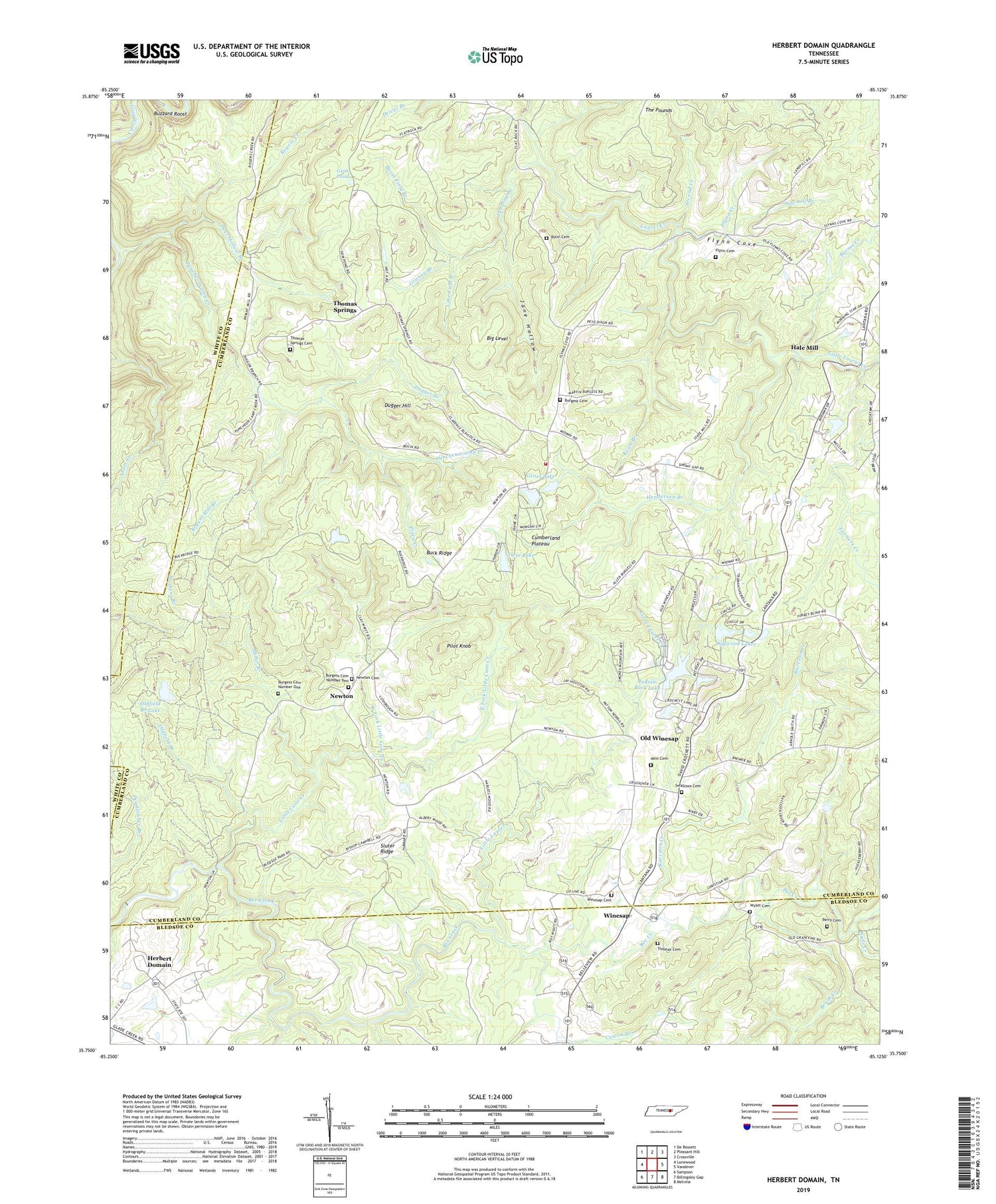 Herbert Domain Tennessee US Topo Map Image