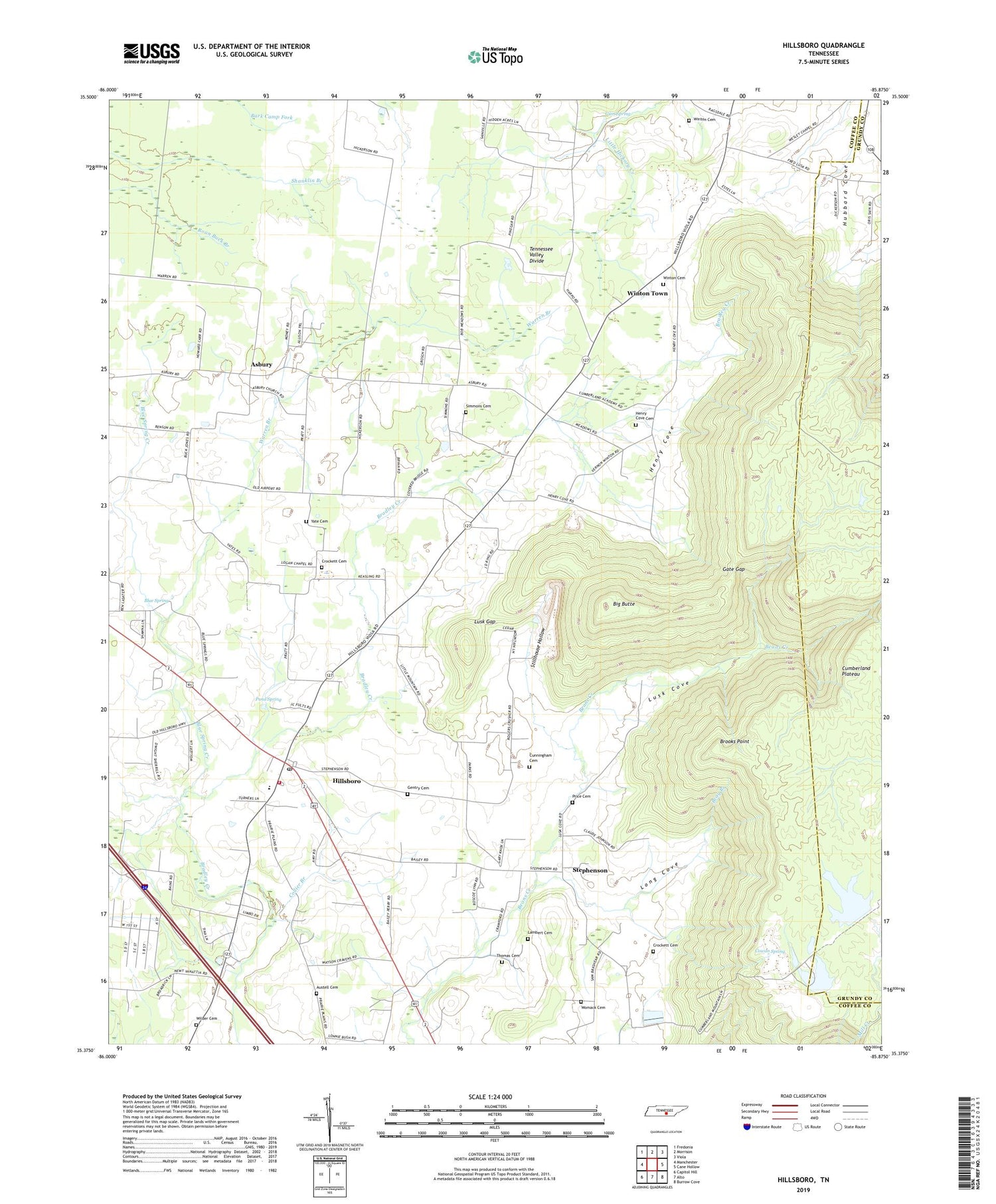 Hillsboro Tennessee US Topo Map Image