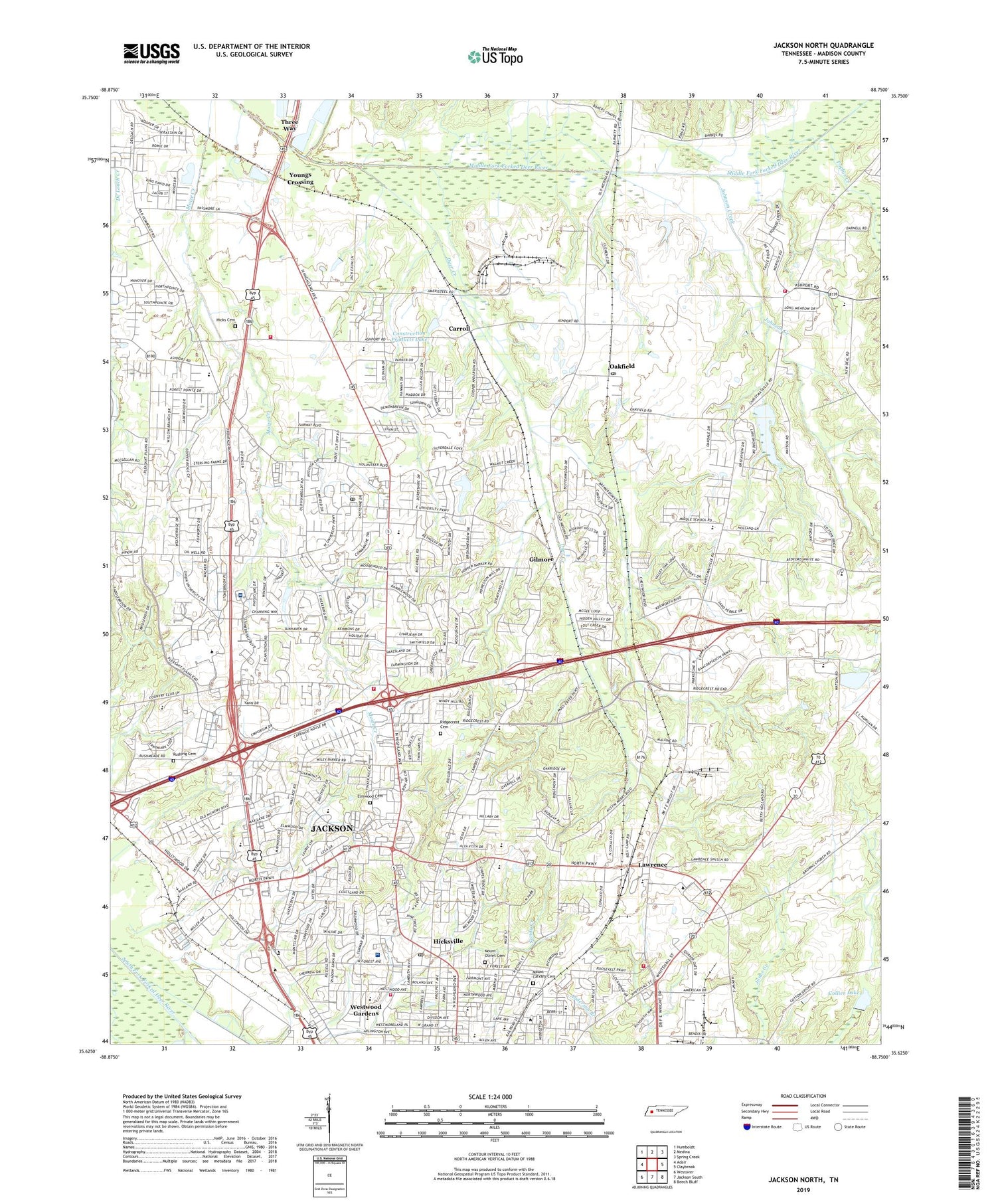 Jackson North Tennessee US Topo Map Image
