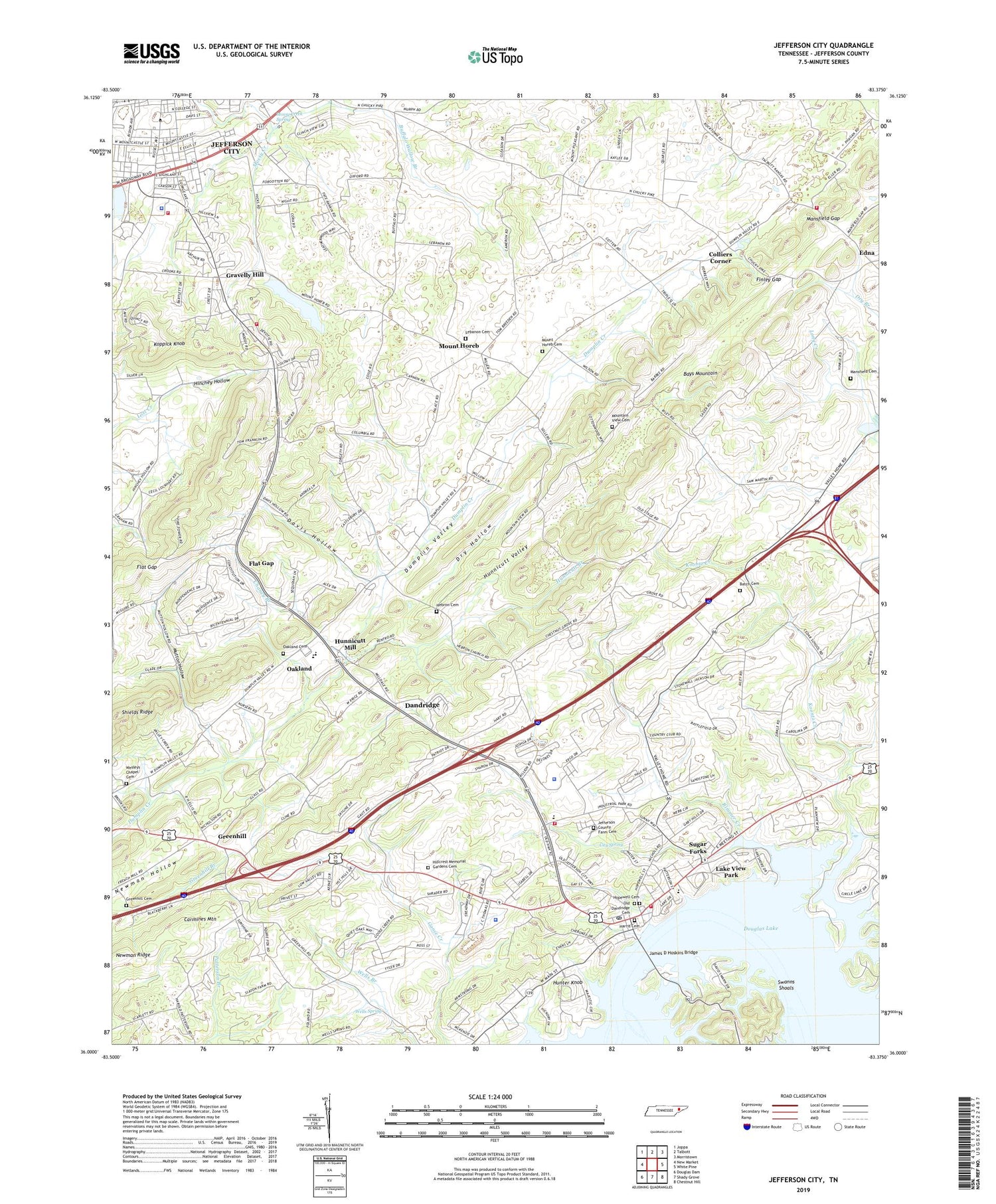 Jefferson City Tennessee US Topo Map Image
