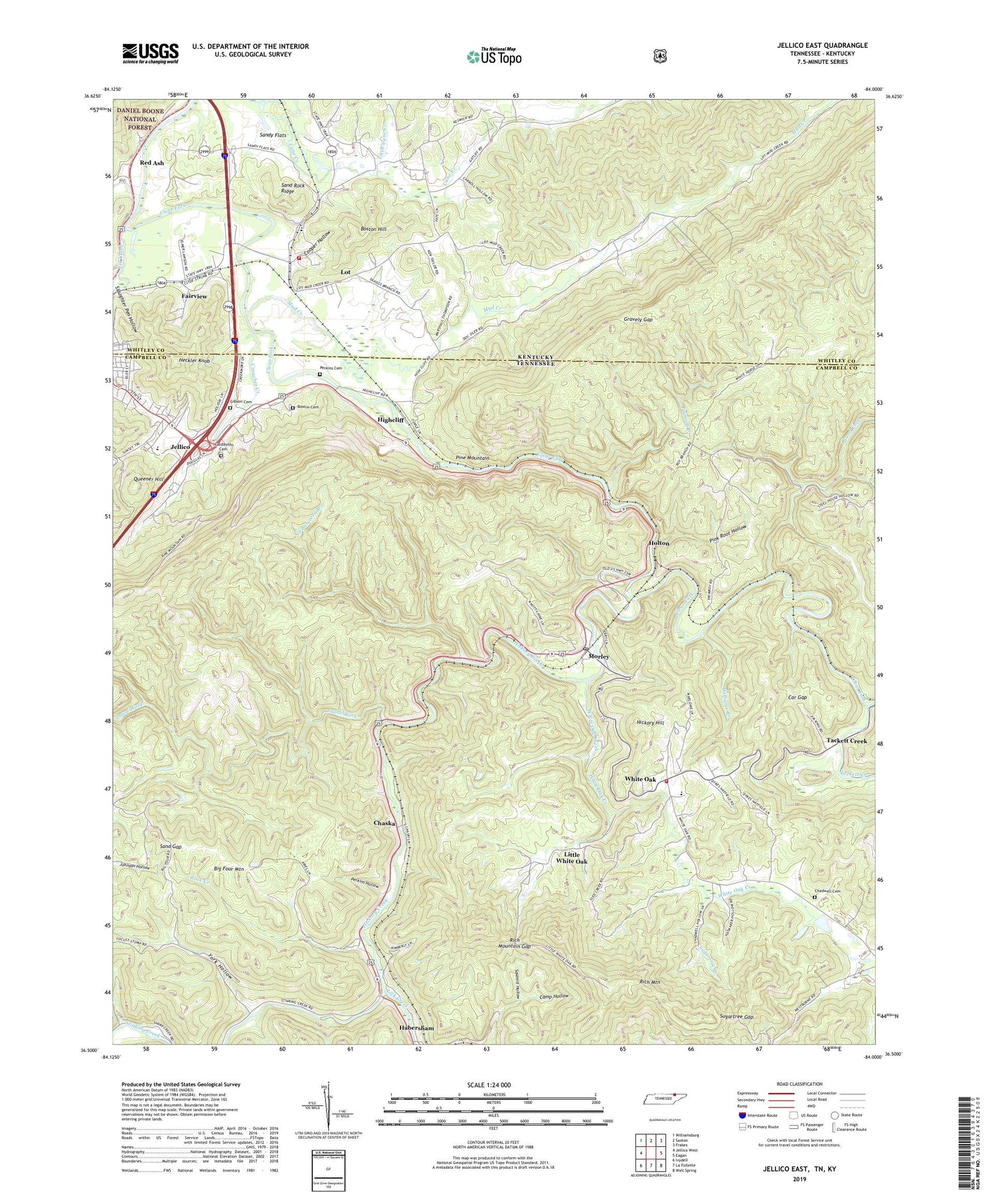 Jellico East Tennessee US Topo Map Image