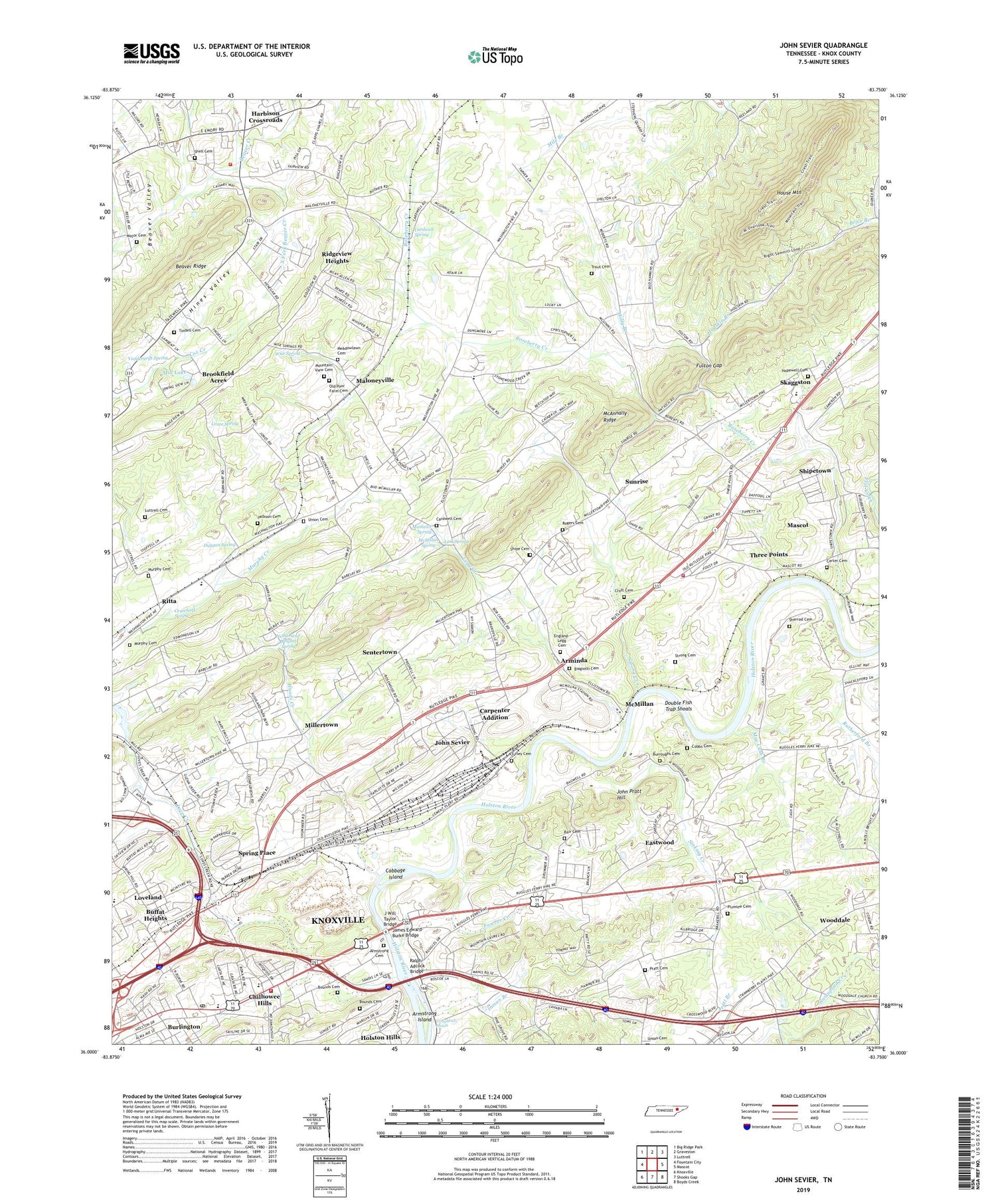 John Sevier Tennessee US Topo Map Image