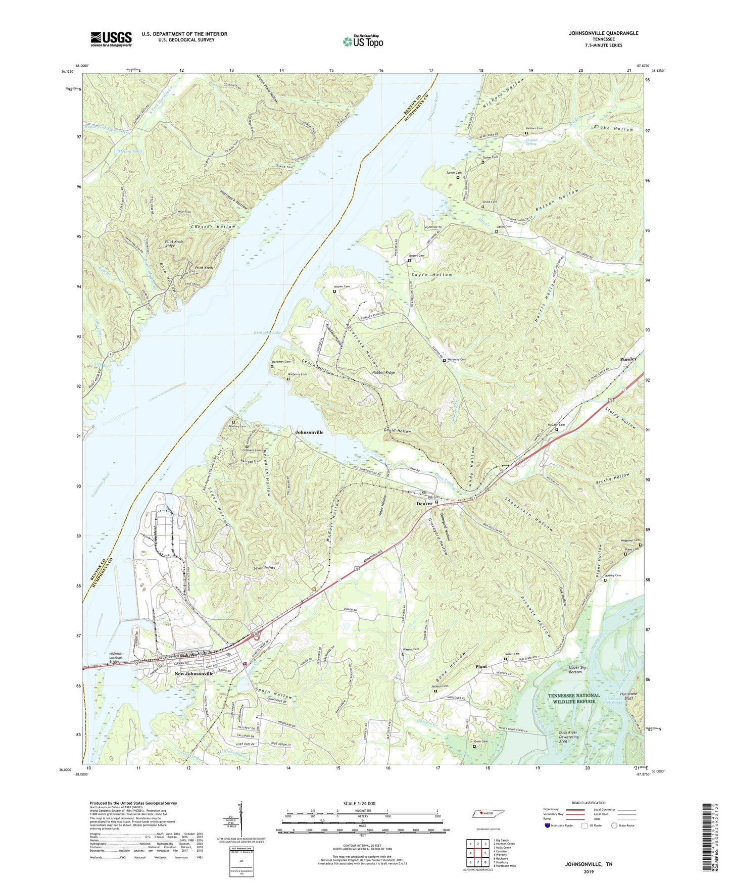 Johnsonville Tennessee US Topo Map Image