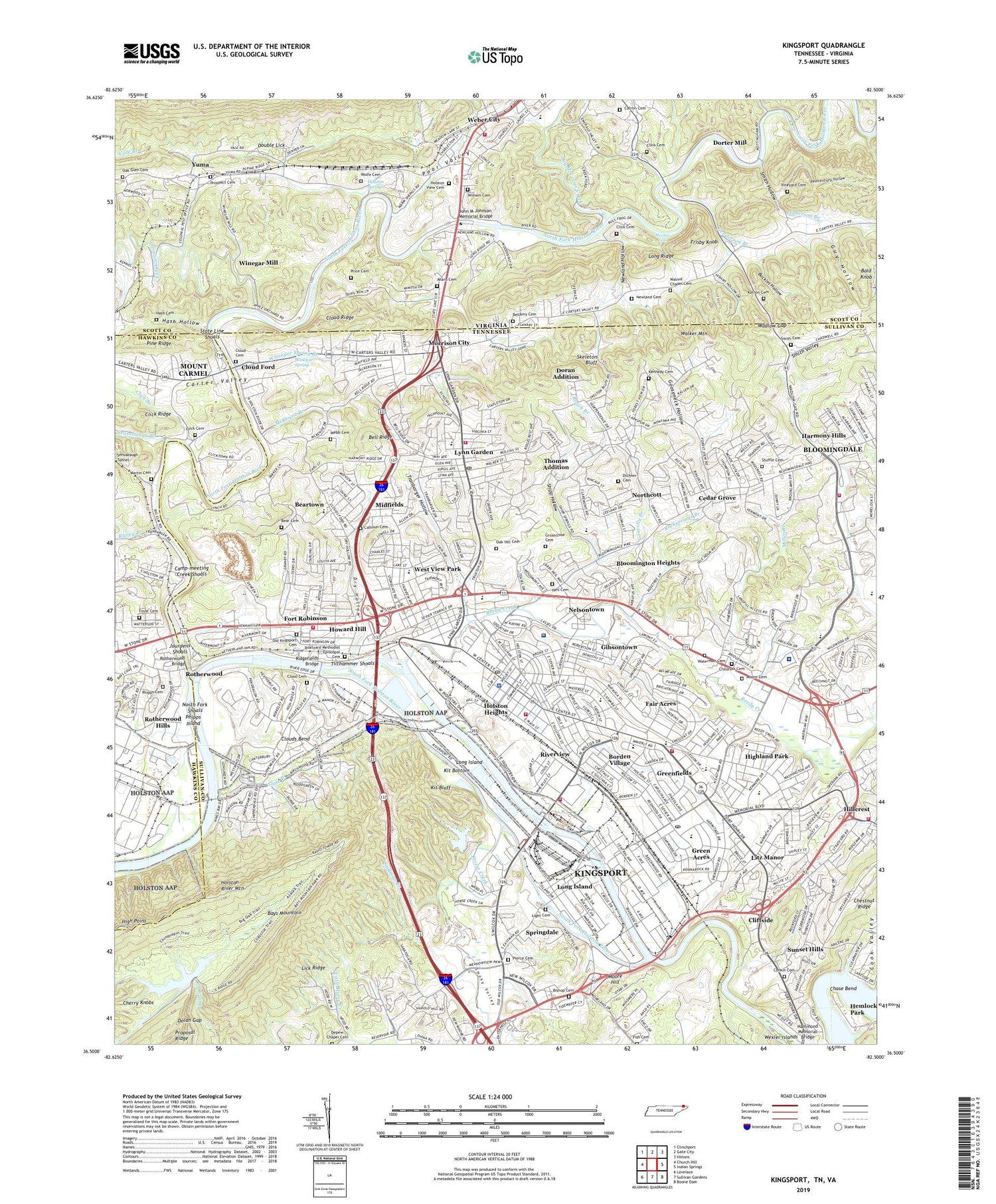 Kingsport Tennessee US Topo Map Image