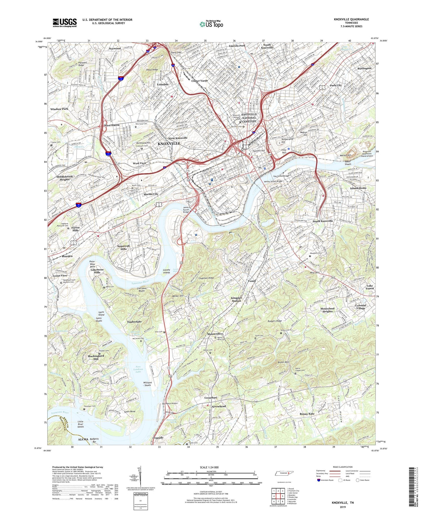 Knoxville Tennessee US Topo Map Image