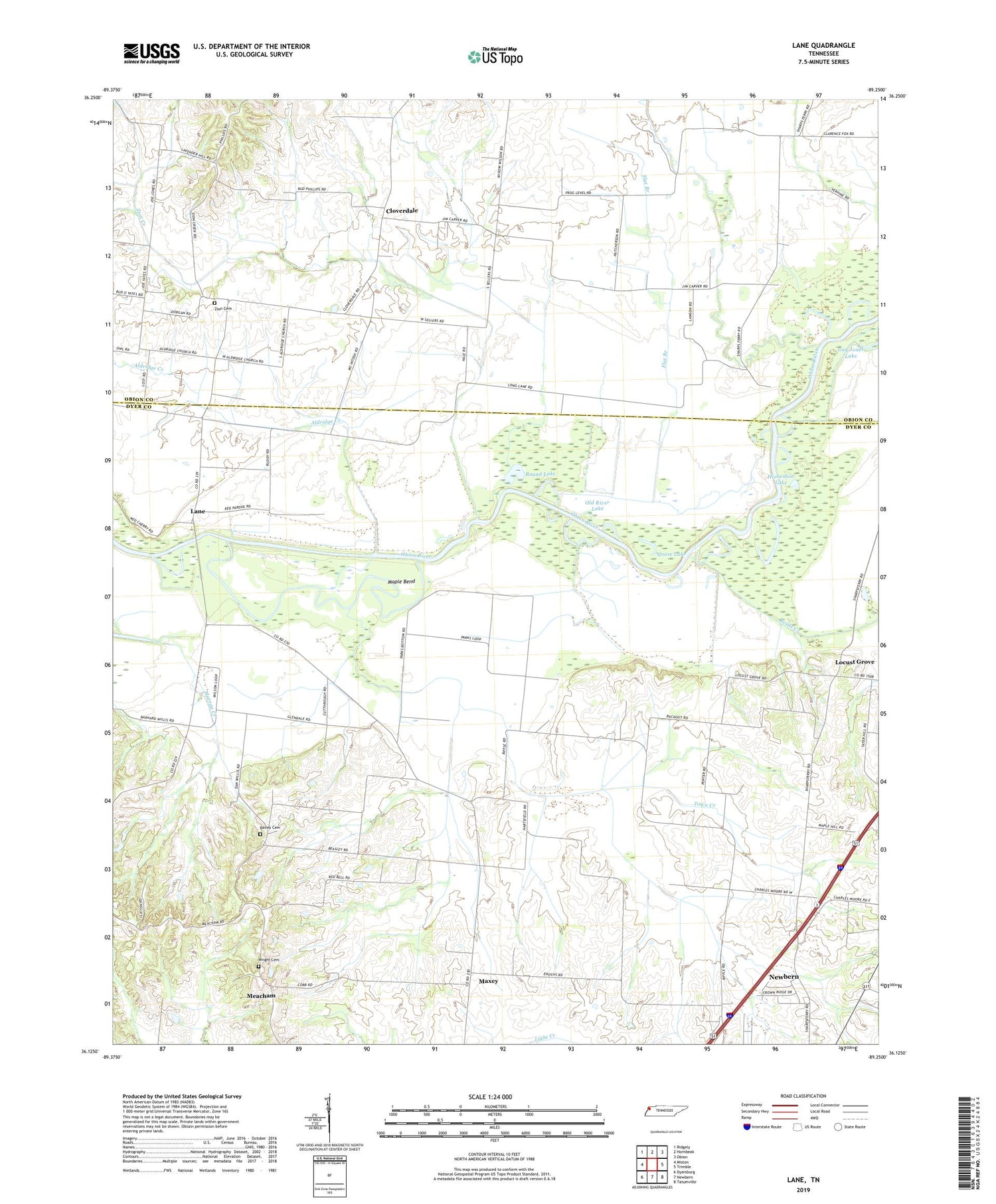 Lane Tennessee US Topo Map Image