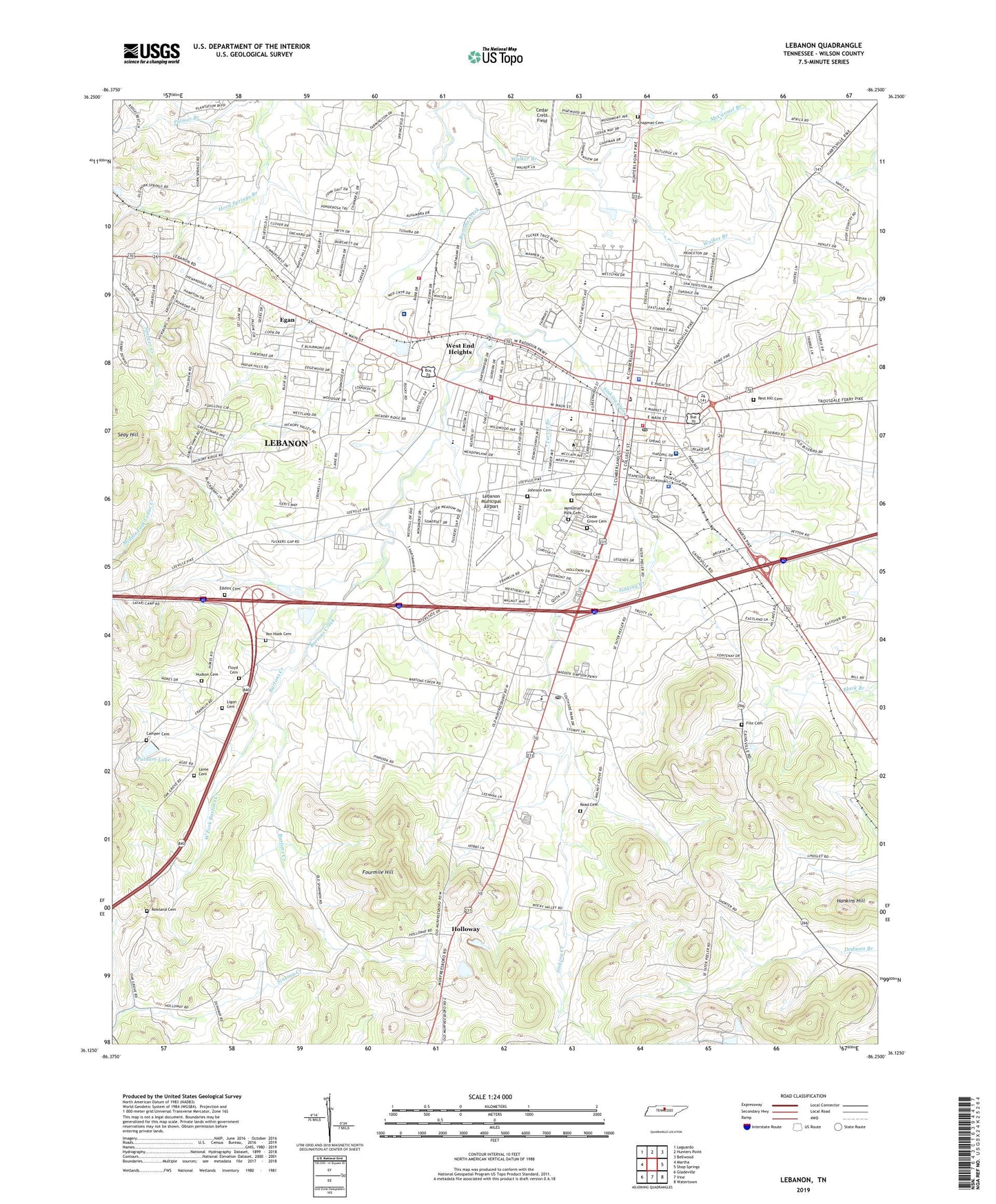 Lebanon Tennessee US Topo Map Image