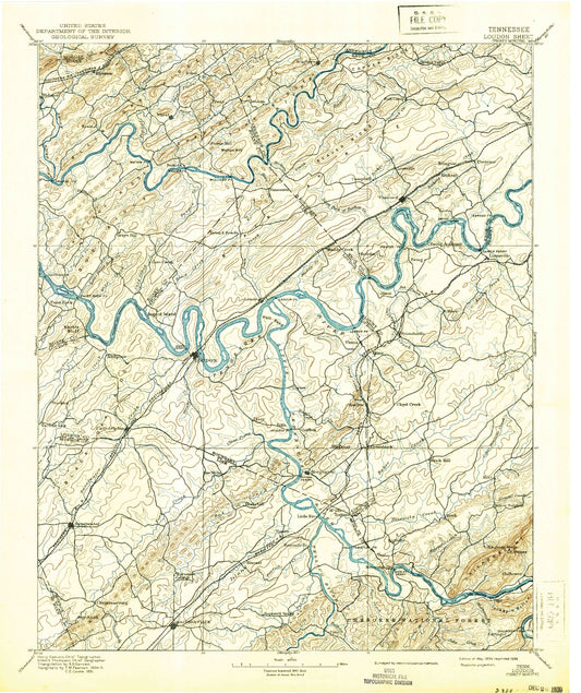 Historic 1895 Loudon Tennessee 30'x30' Topo Map Image