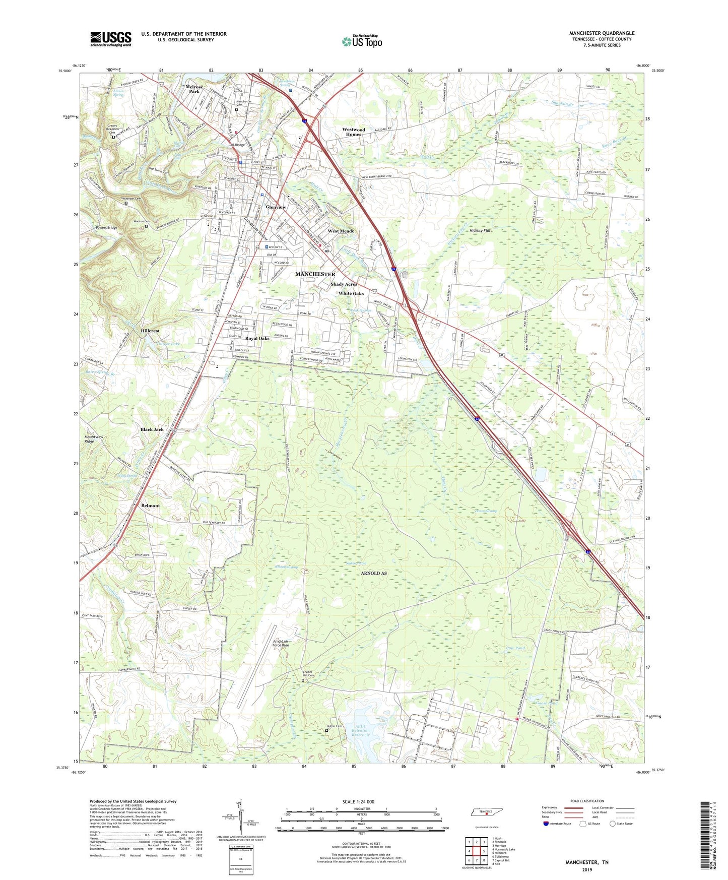 Manchester Tennessee US Topo Map Image