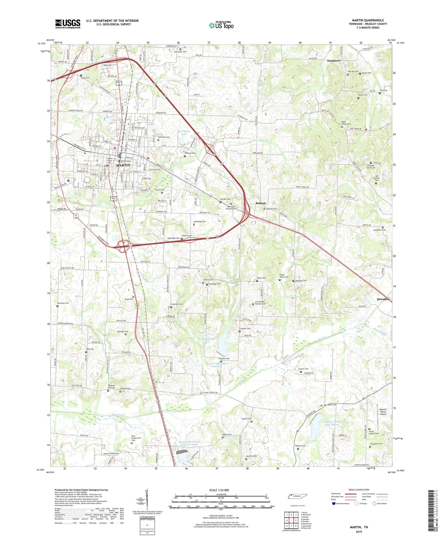 Martin Tennessee US Topo Map Image