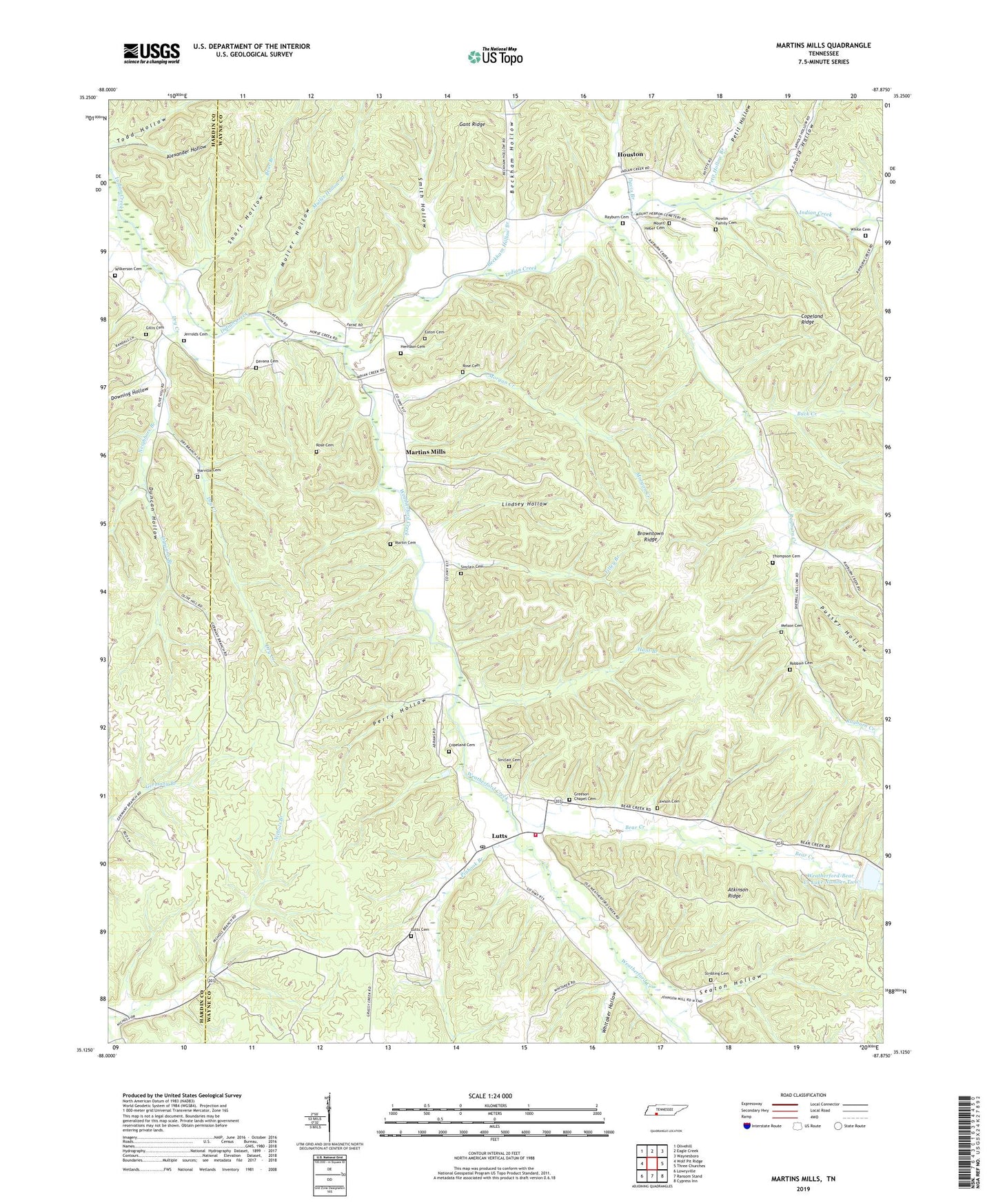 Martins Mills Tennessee US Topo Map Image