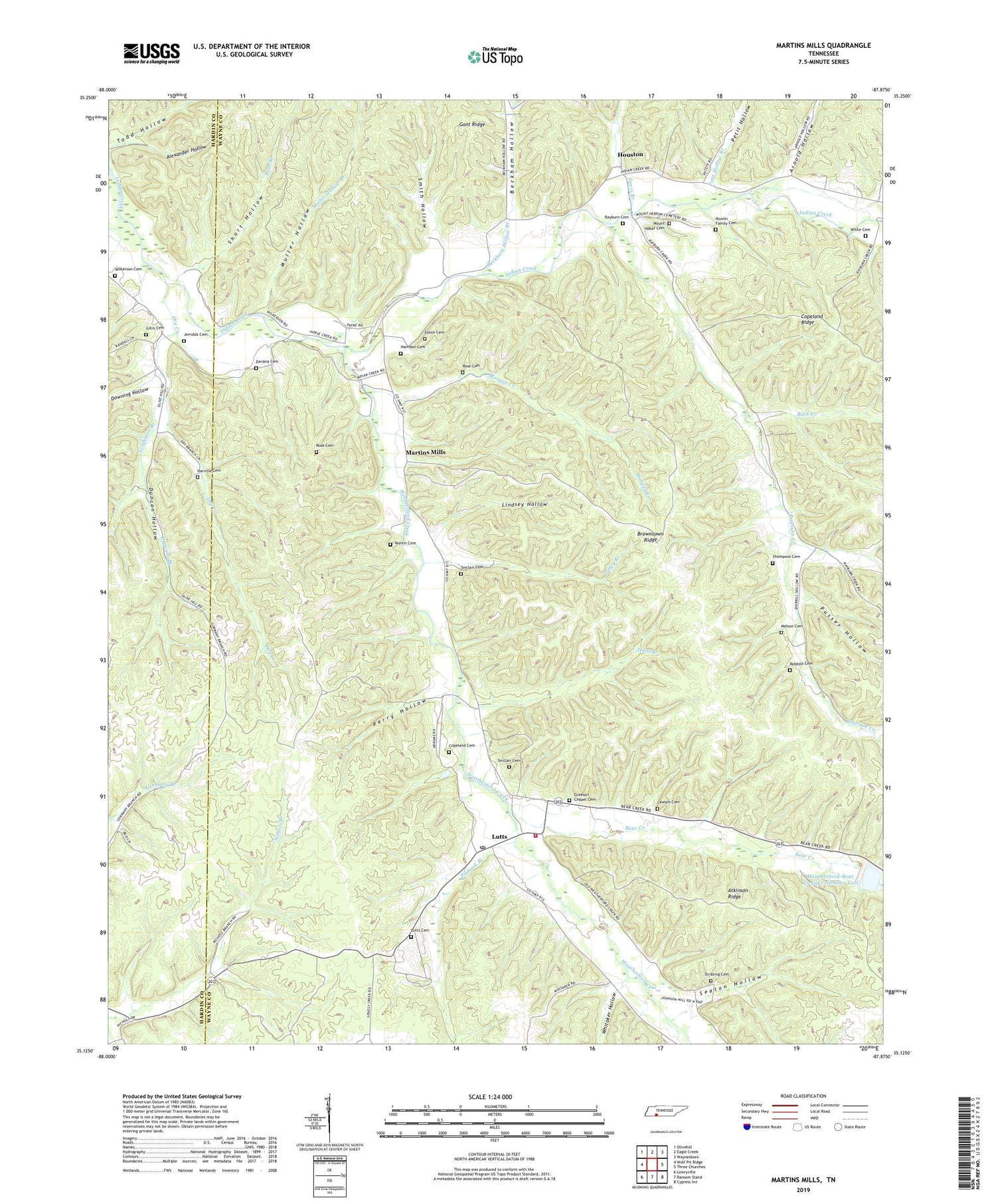 Martins Mills Tennessee US Topo Map Image