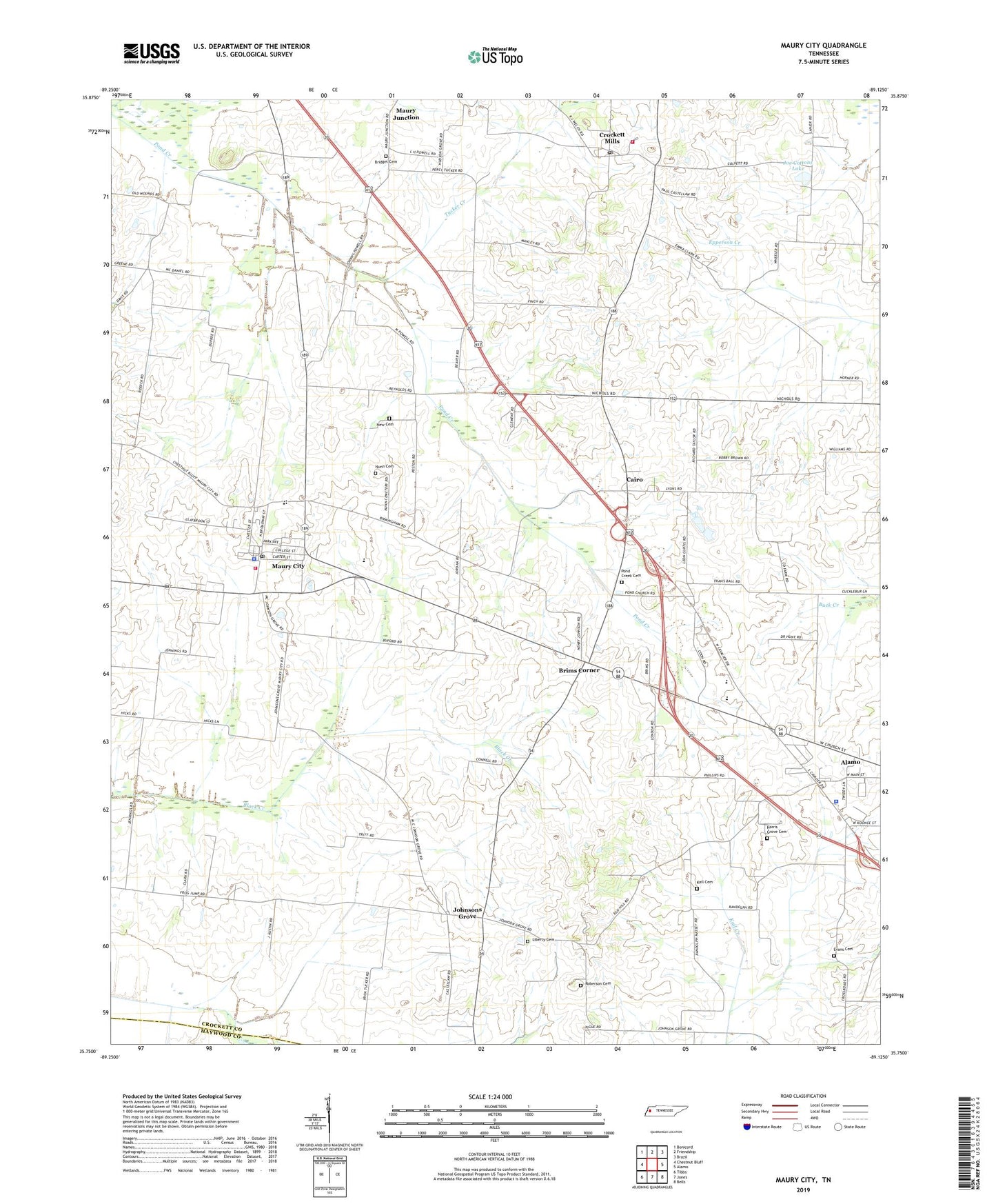 Maury City Tennessee US Topo Map Image