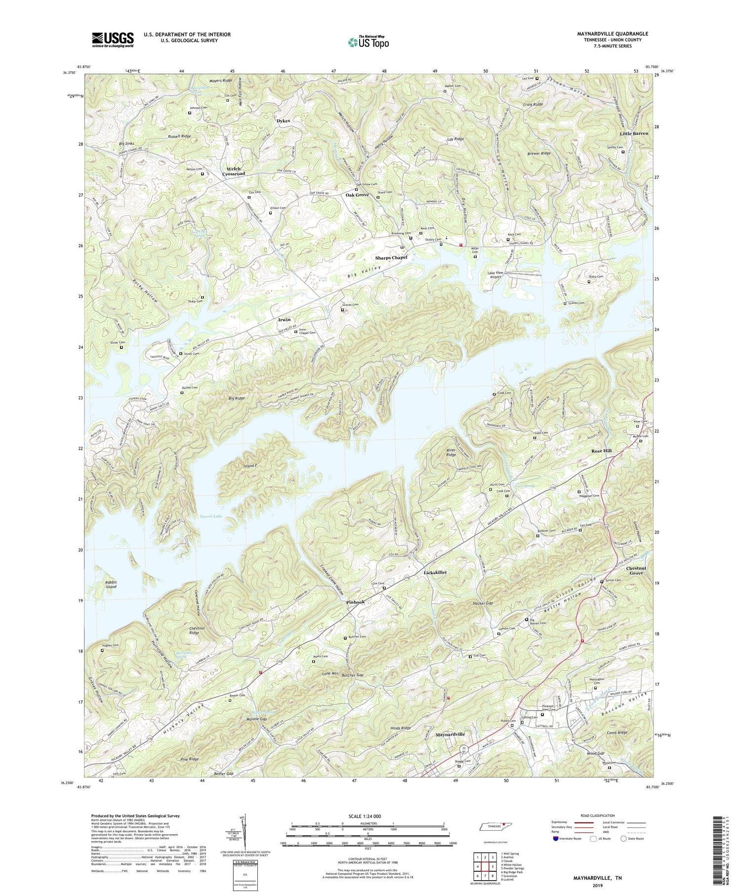 Maynardville Tennessee US Topo Map Image