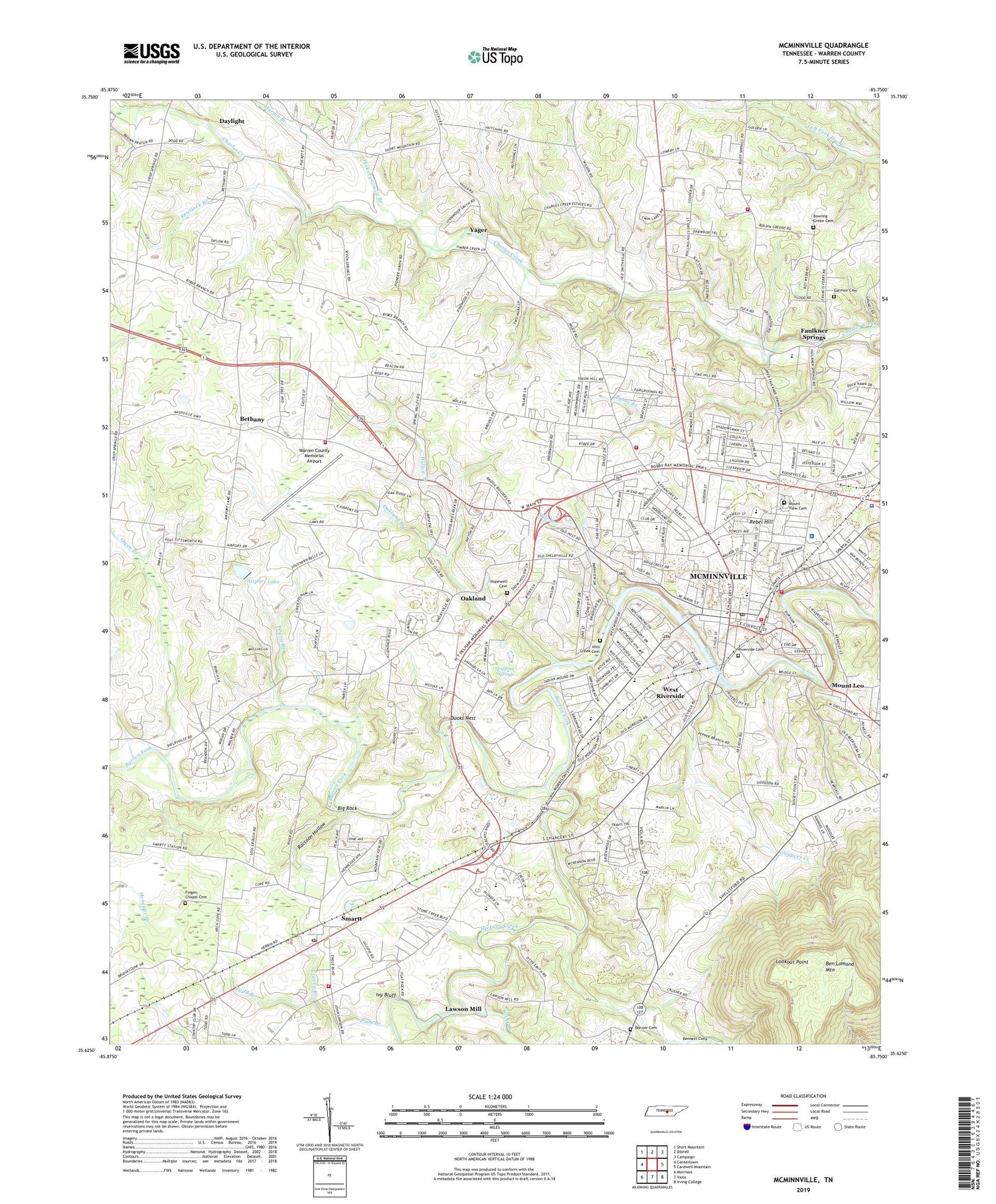 McMinnville Tennessee US Topo Map Image