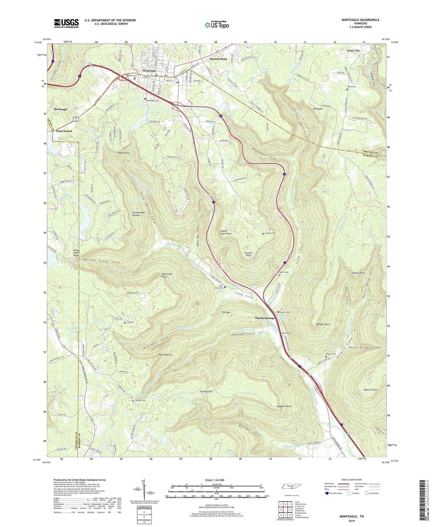 Monteagle Tennessee US Topo Map Image