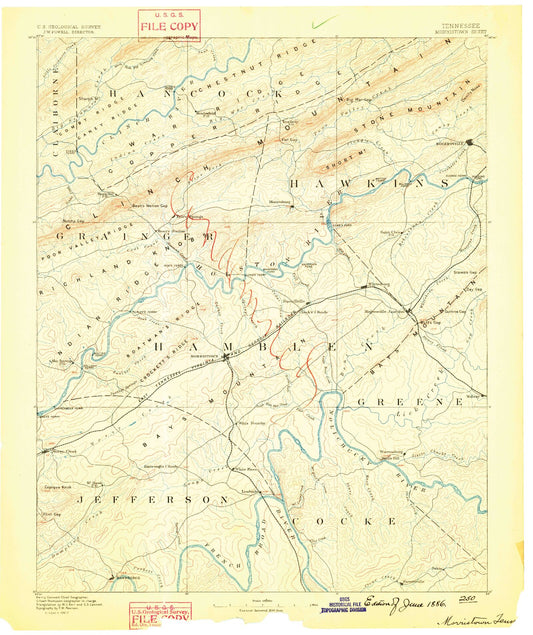 Historic 1883 Morristown Tennessee 30'x30' Topo Map Image