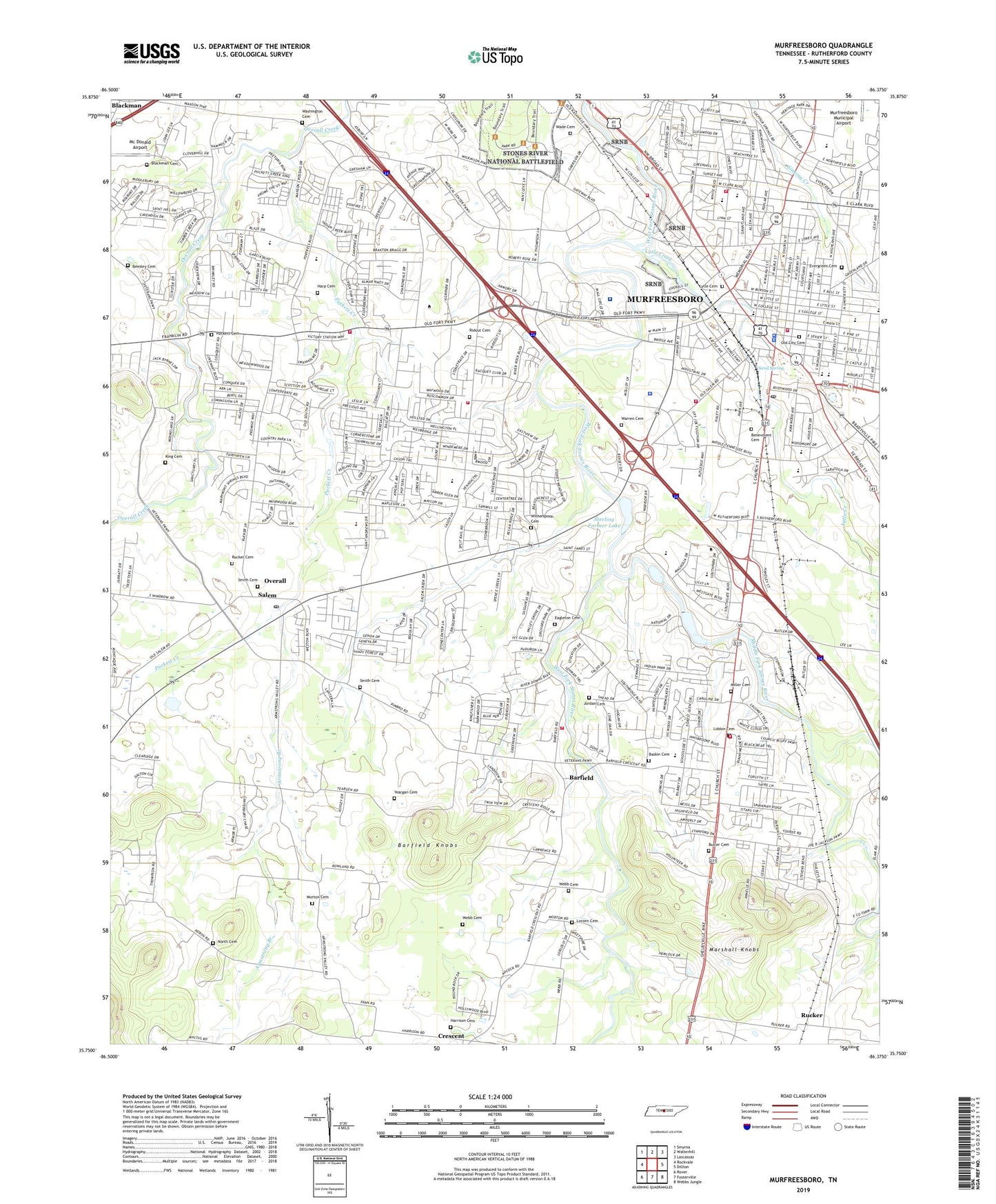 Murfreesboro Tennessee US Topo Map Image
