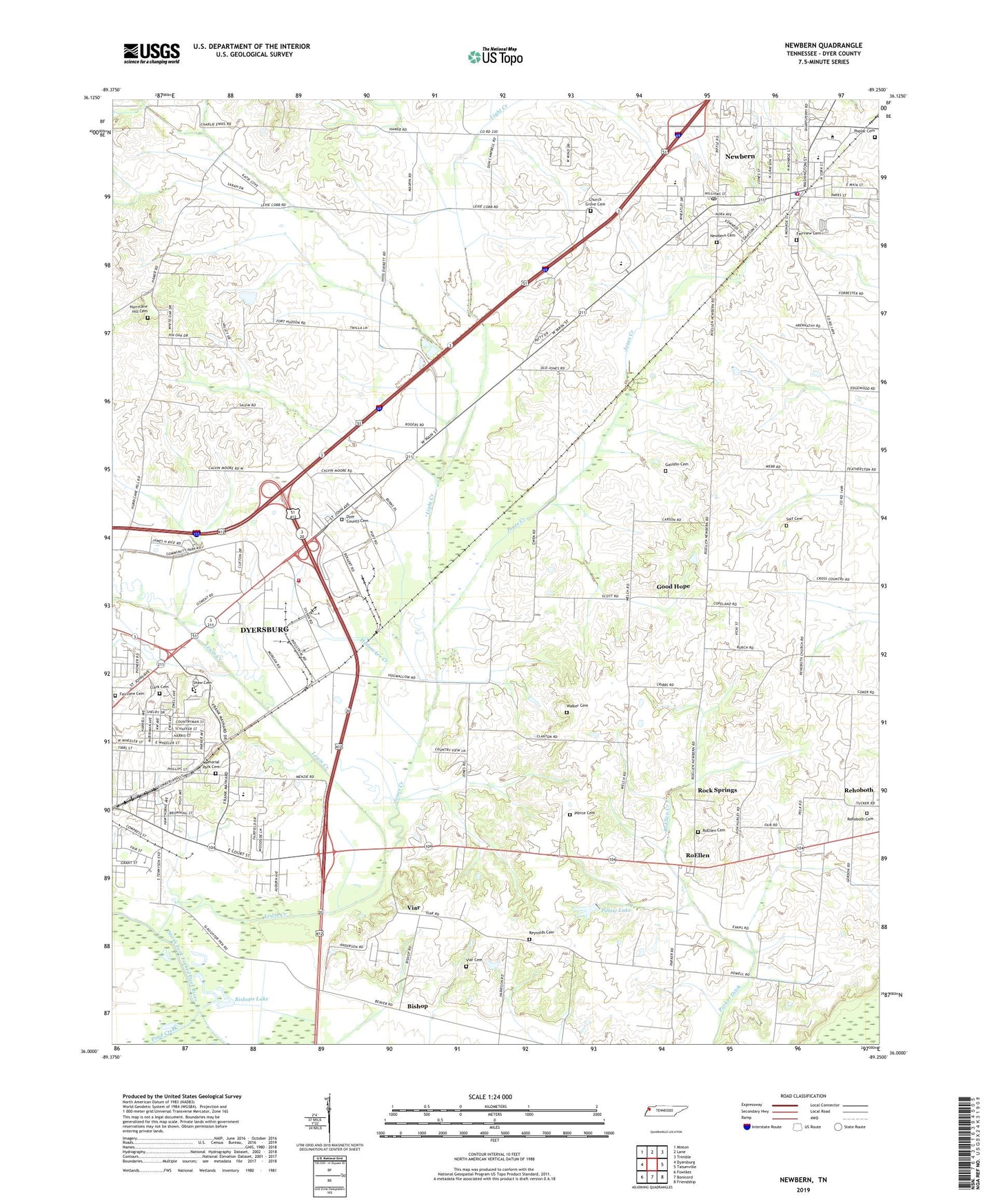 Newbern Tennessee US Topo Map Image