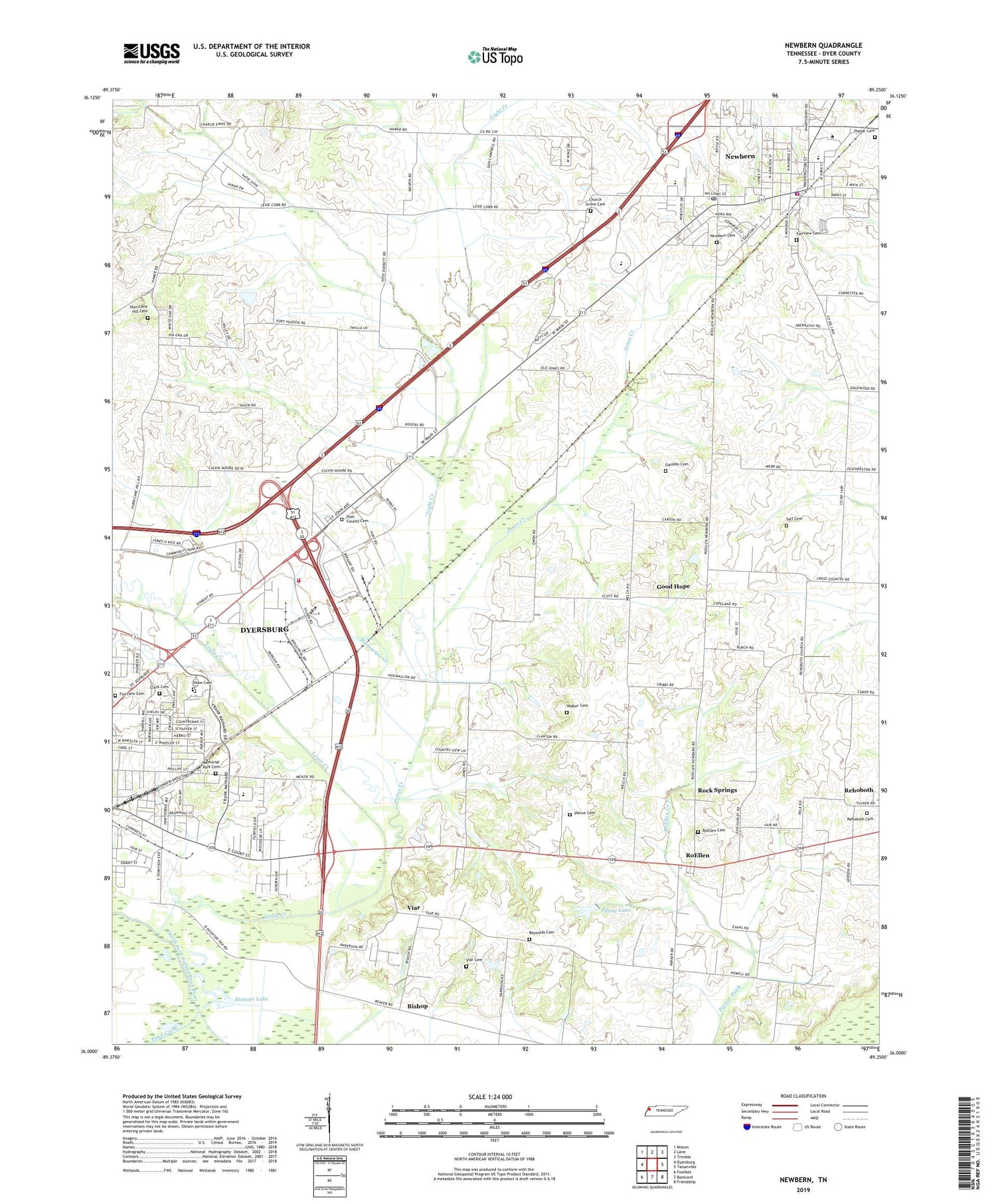 Newbern Tennessee US Topo Map Image
