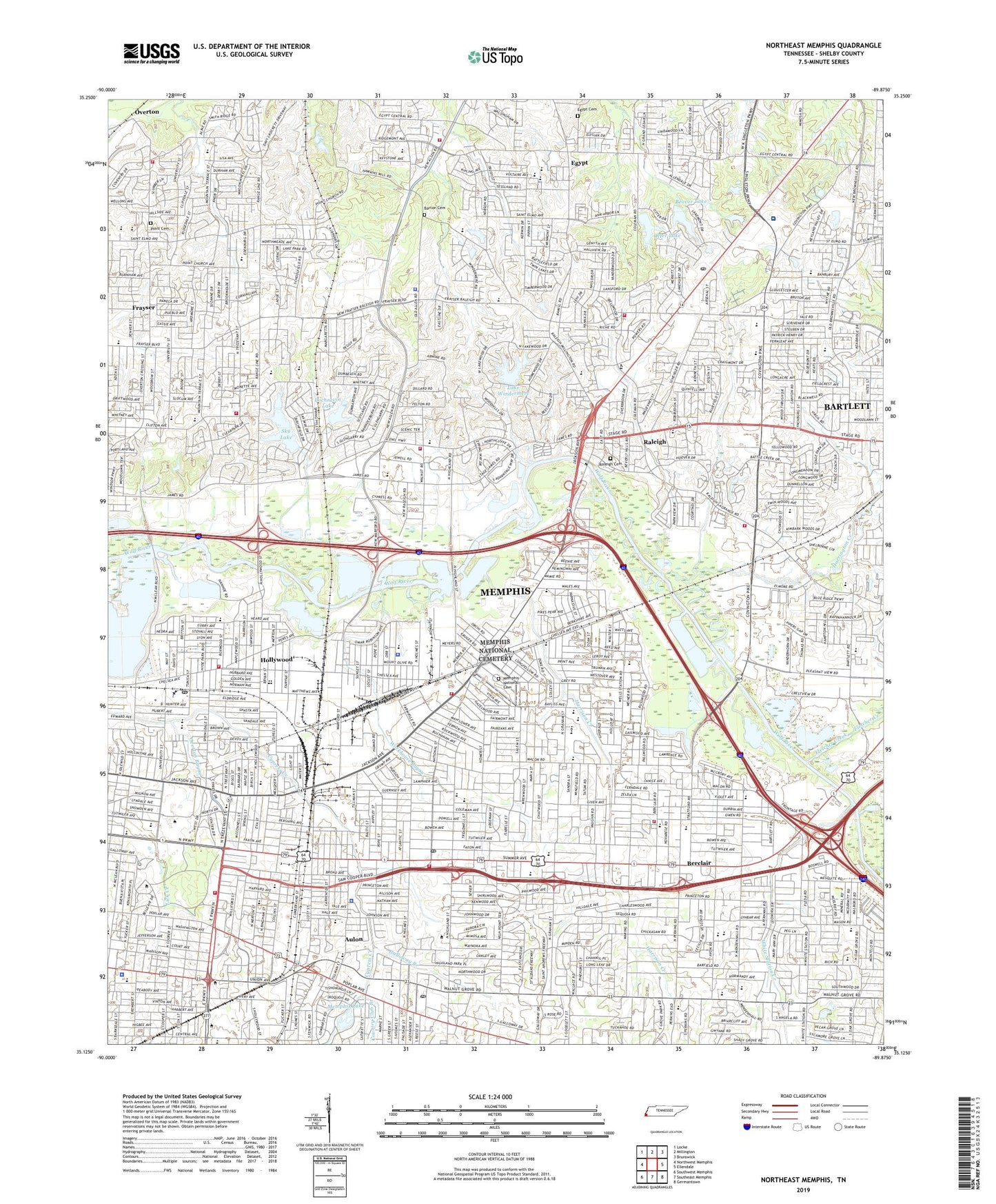 Northeast Memphis Tennessee US Topo Map Image
